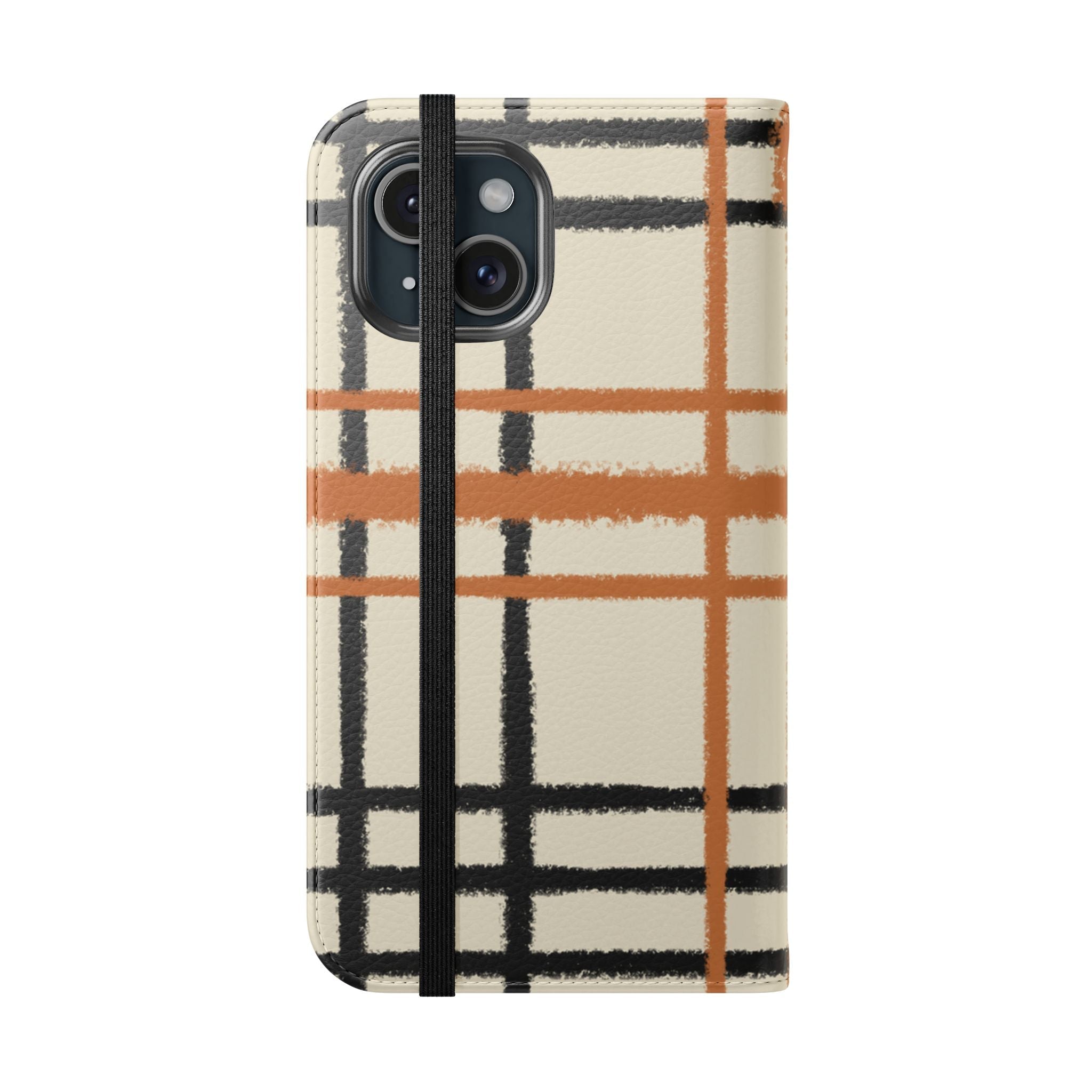 Black and Orange Plaid Flip Cases, Artsulli - Art is Long, Life is Short, Phone Case, , , , , , ,