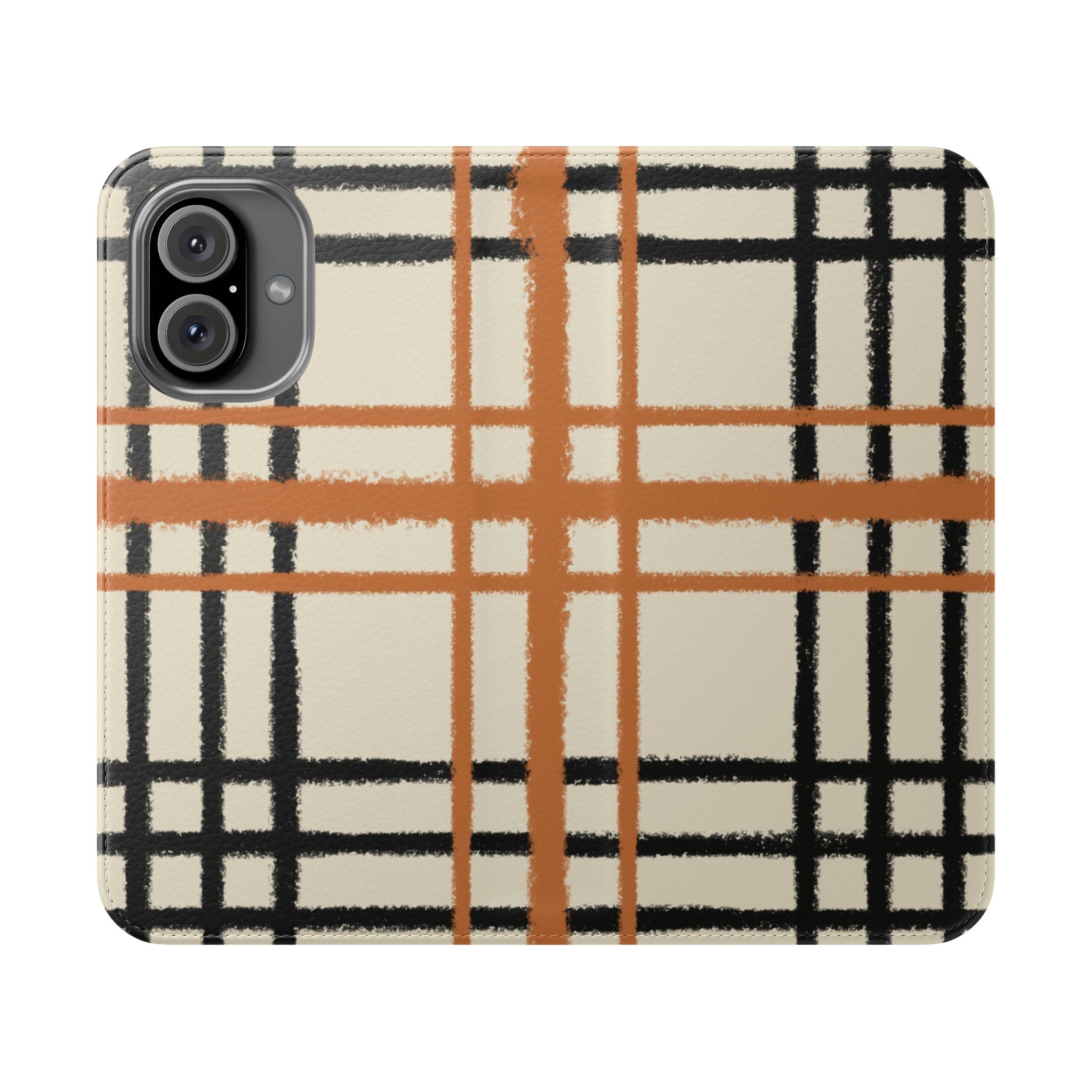 Black and Orange Plaid Flip Cases, Artsulli - Art is Long, Life is Short, Phone Case, Size, iPhone 16, , , , , 16708850425239862532