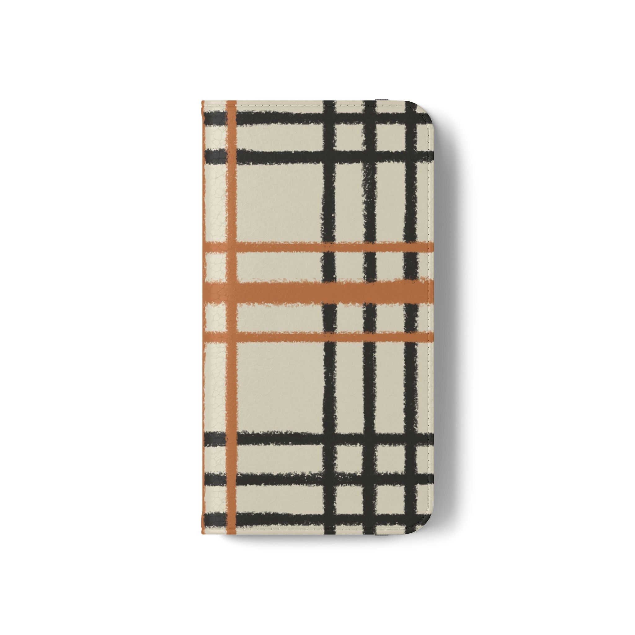 Black and Orange Plaid Flip Cases, Artsulli - Art is Long, Life is Short, Phone Case, , , , , , ,