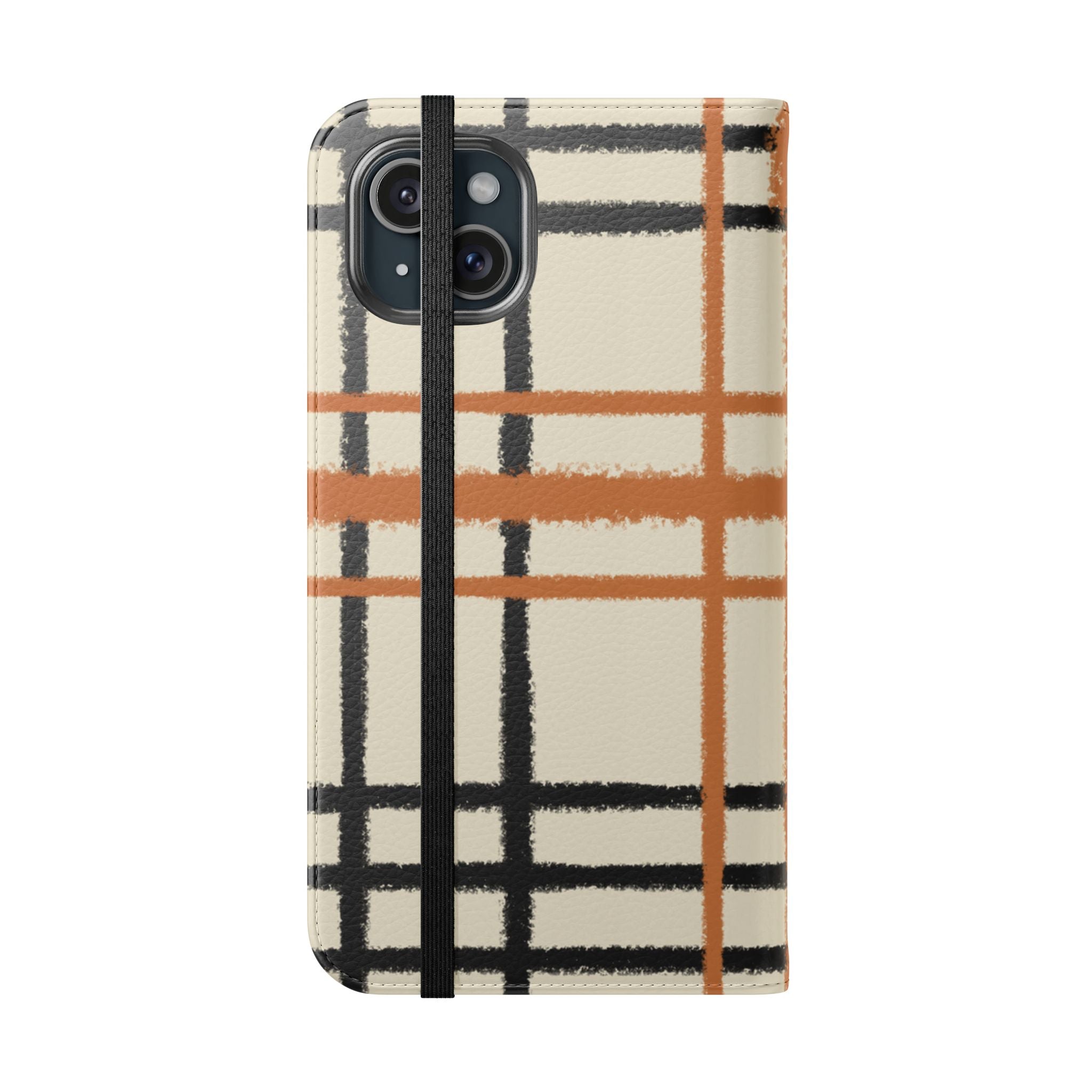 Black and Orange Plaid Flip Cases, Artsulli - Art is Long, Life is Short, Phone Case, , , , , , ,