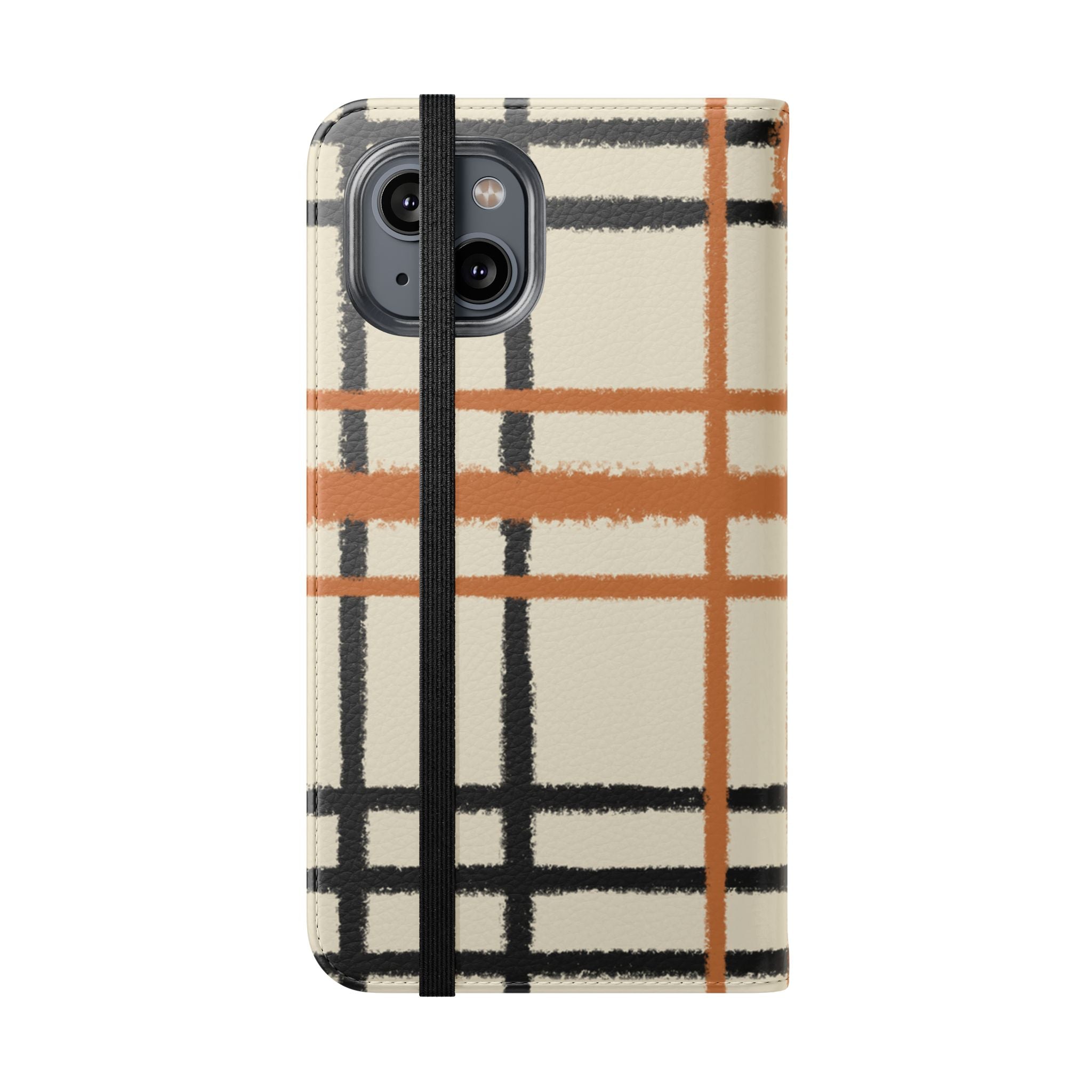 Black and Orange Plaid Flip Cases, Artsulli - Art is Long, Life is Short, Phone Case, , , , , , ,
