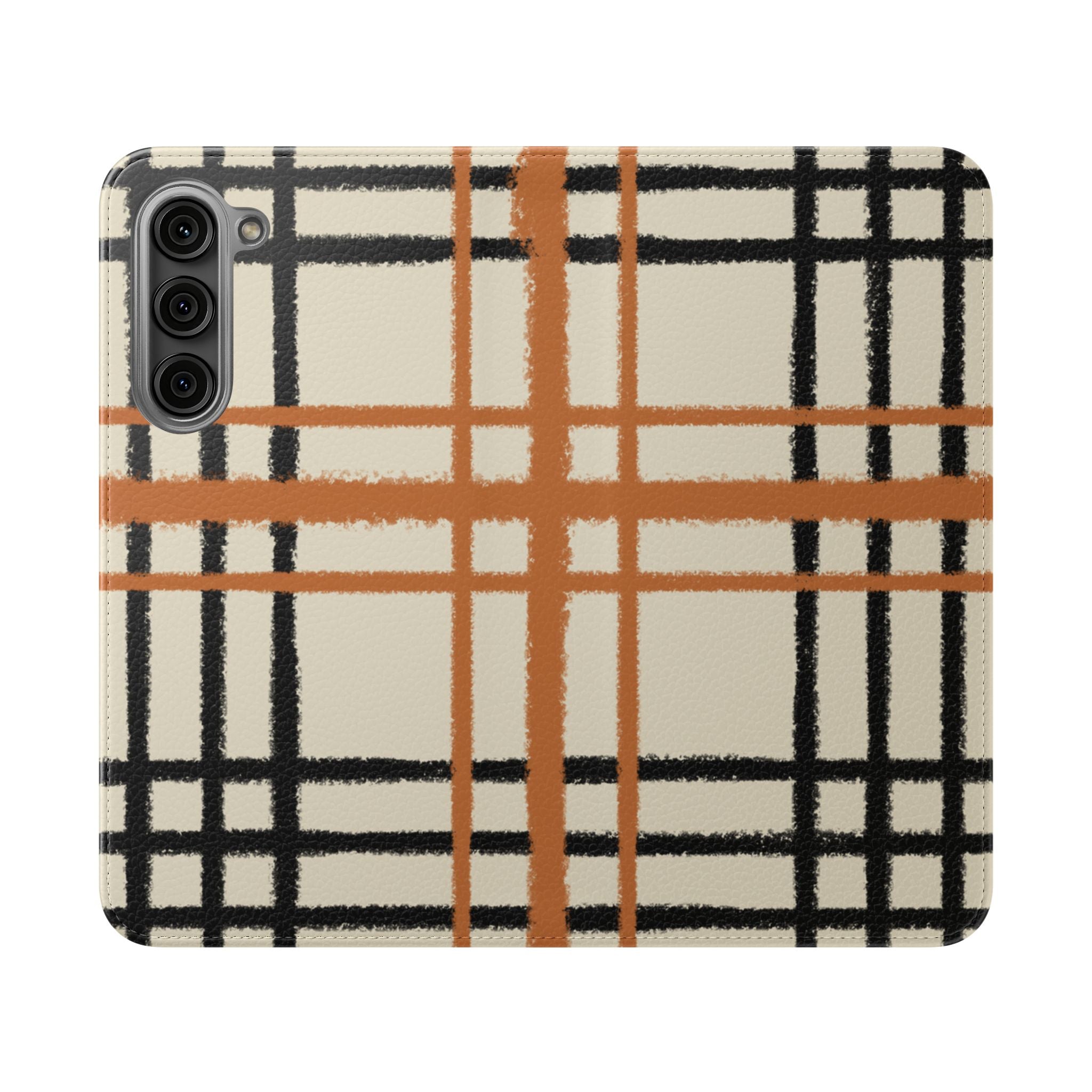 Black and Orange Plaid Flip Cases, Artsulli - Art is Long, Life is Short, Phone Case, Size, Samsung Galaxy S23 Plus, , , , , 17018711659830232969