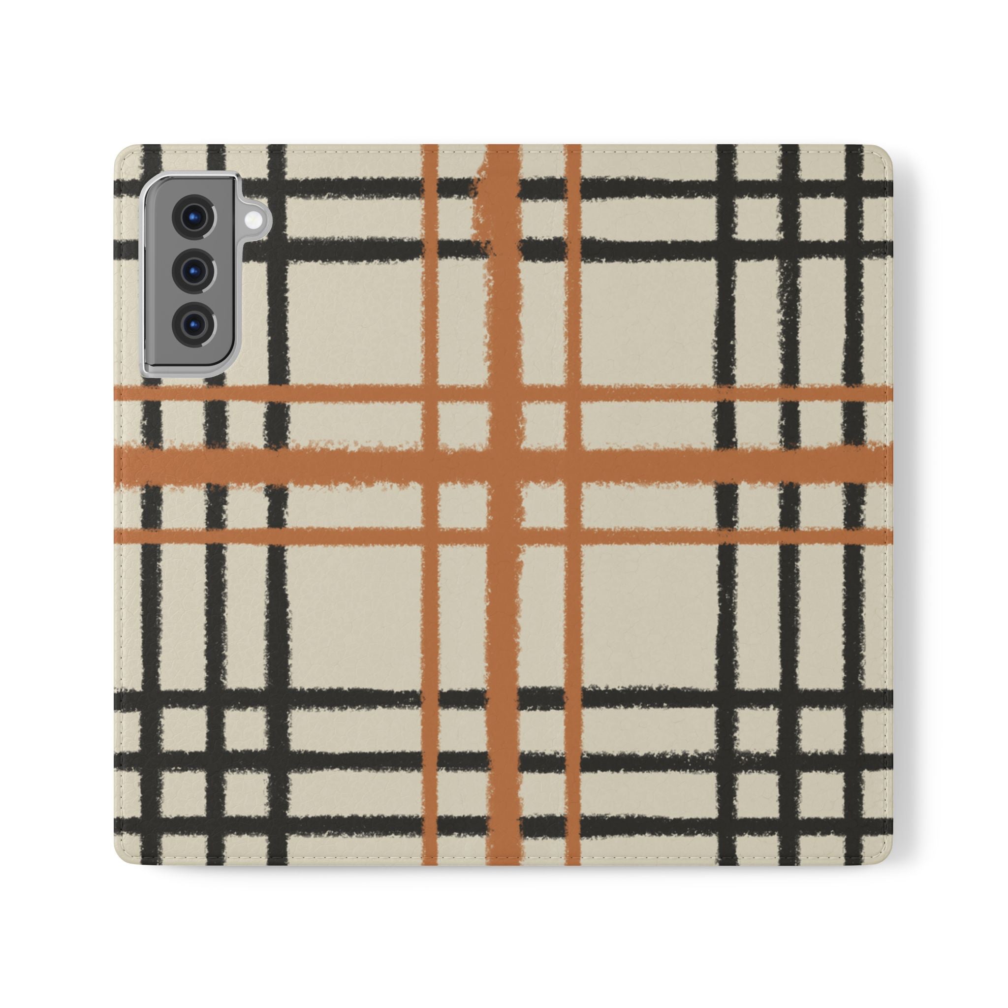 Black and Orange Plaid Flip Cases, Artsulli - Art is Long, Life is Short, Phone Case, Size, Samsung Galaxy S21 Plus, , , , , 67020737105618944283