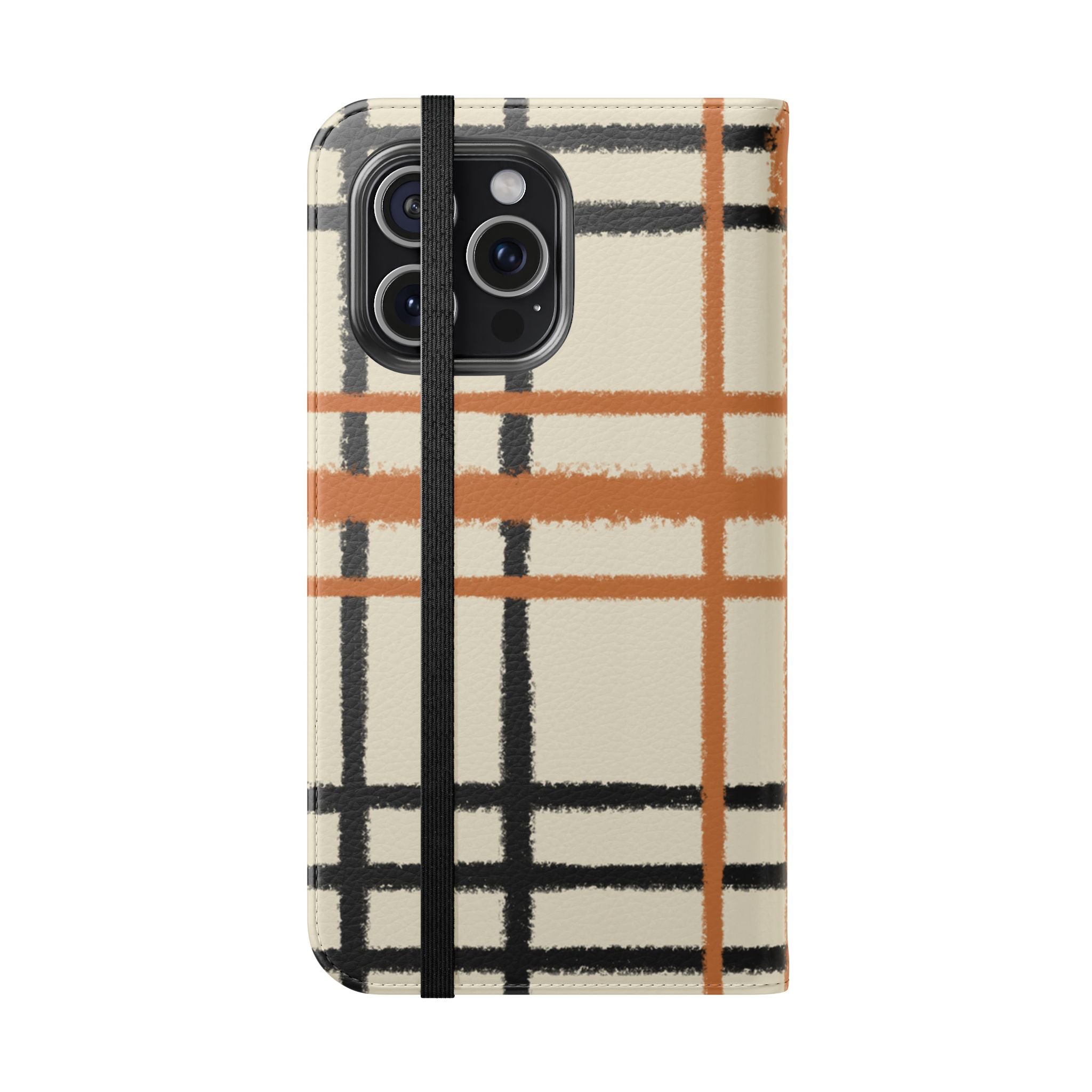 Black and Orange Plaid Flip Cases, Artsulli - Art is Long, Life is Short, Phone Case, , , , , , ,