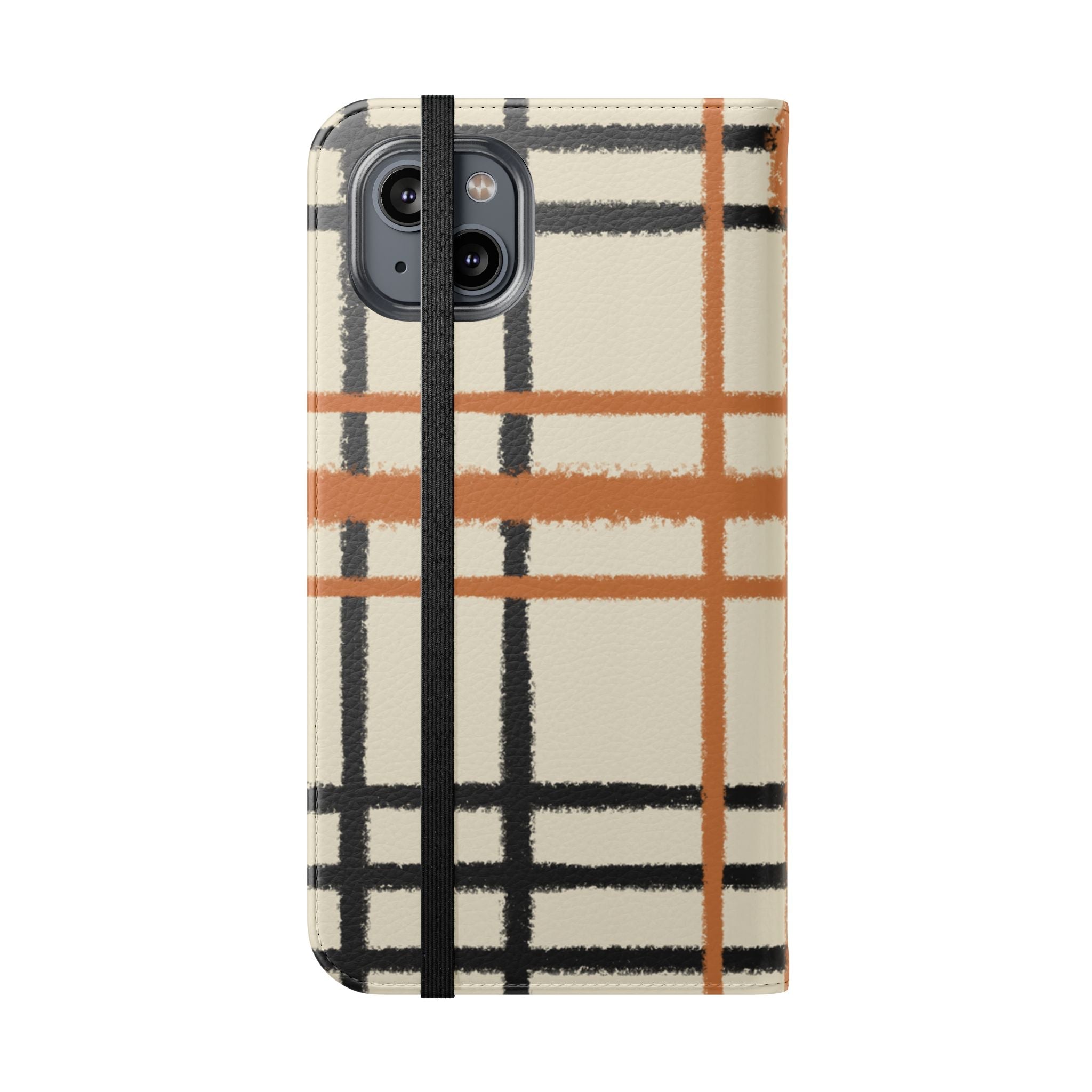 Black and Orange Plaid Flip Cases, Artsulli - Art is Long, Life is Short, Phone Case, , , , , , ,