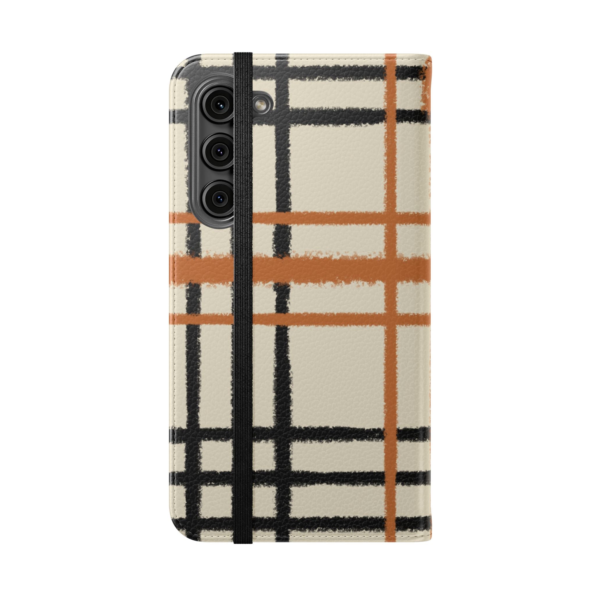 Black and Orange Plaid Flip Cases, Artsulli - Art is Long, Life is Short, Phone Case, , , , , , ,