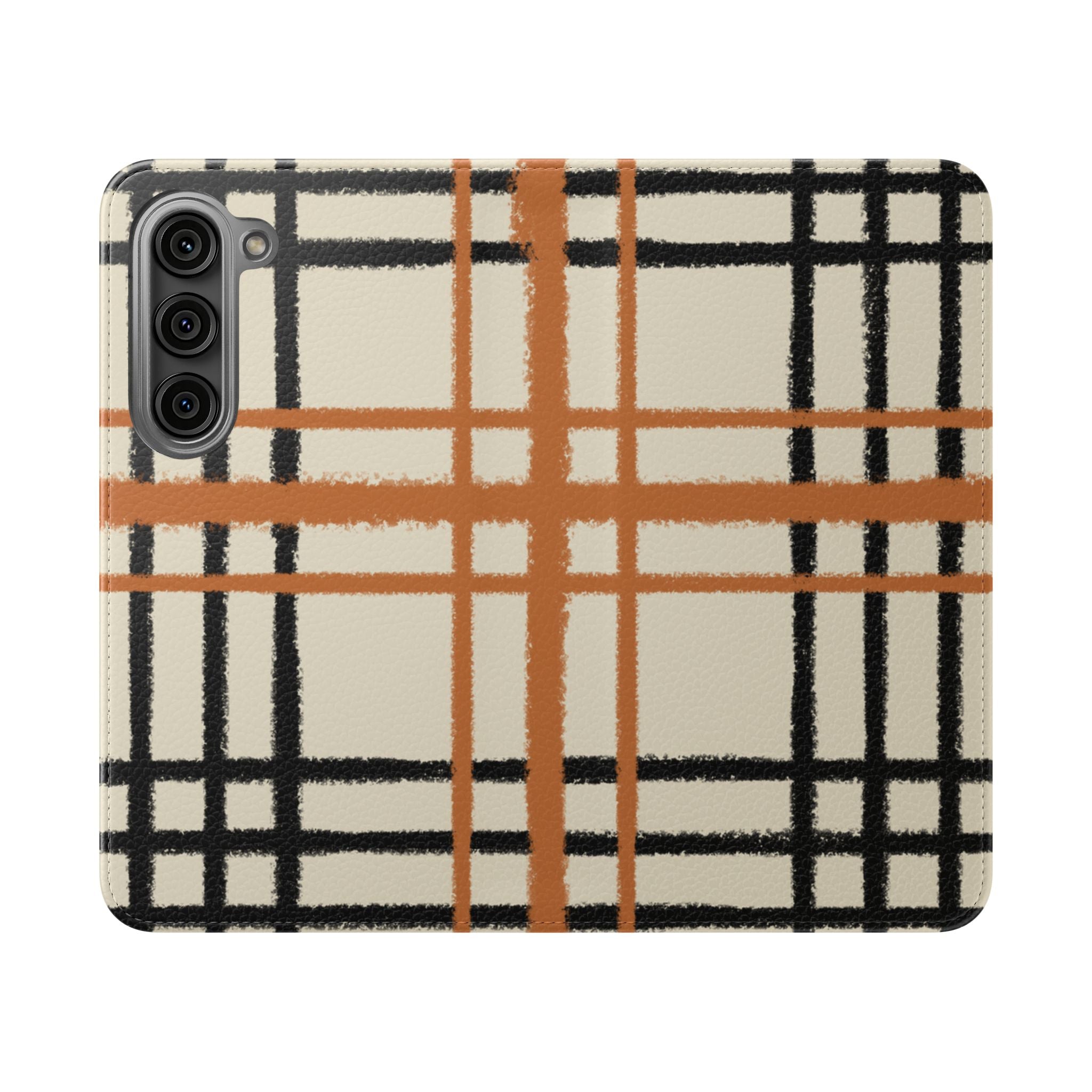 Black and Orange Plaid Flip Cases, Artsulli - Art is Long, Life is Short, Phone Case, Size, Samsung Galaxy S23, , , , , 69217307206305605673