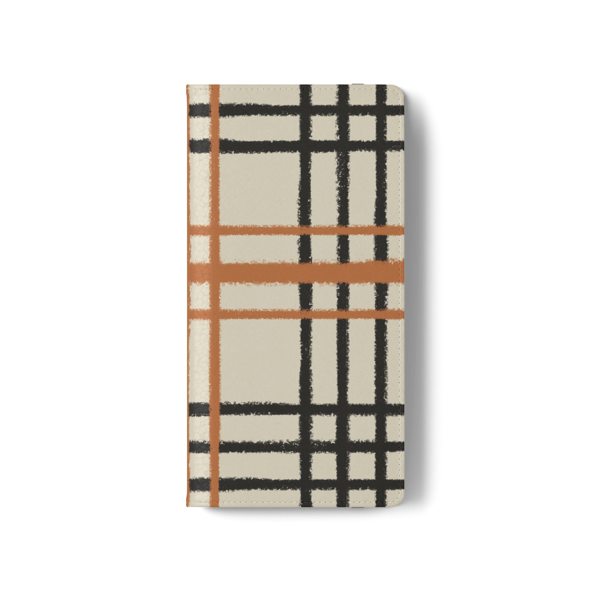 Black and Orange Plaid Flip Cases, Artsulli - Art is Long, Life is Short, Phone Case, , , , , , ,