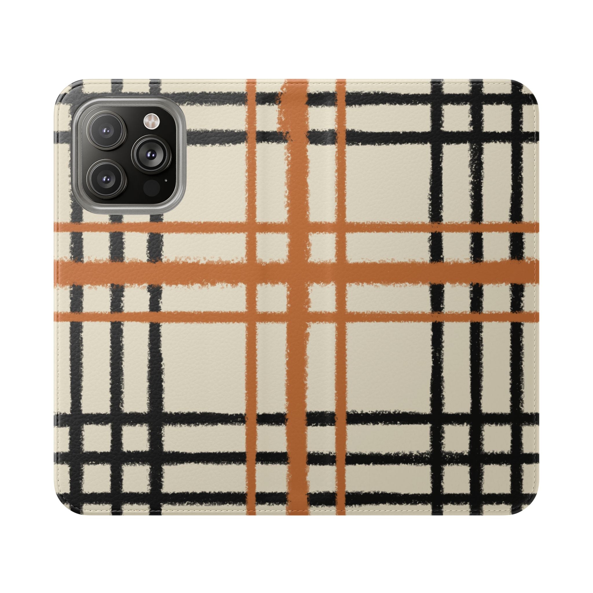 Black and Orange Plaid Flip Cases, Artsulli - Art is Long, Life is Short, Phone Case, Size, iPhone 14 Pro Max, , , , , 13775240721579157546