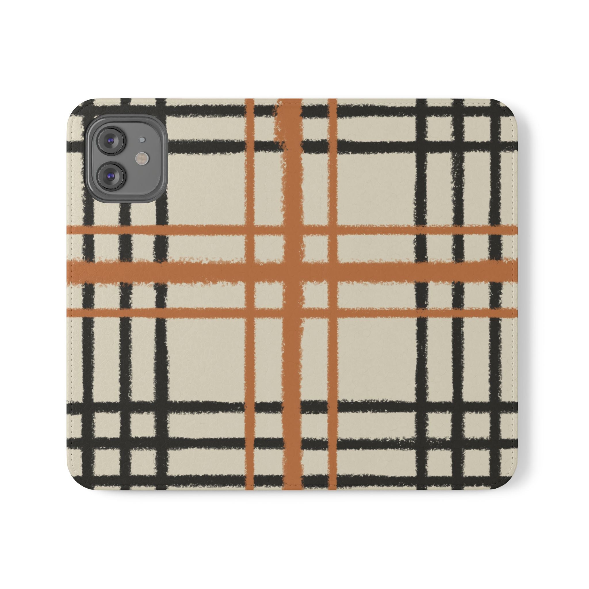 Black and Orange Plaid Flip Cases, Artsulli - Art is Long, Life is Short, Phone Case, Size, iPhone 12, , , , , 27940755743650114060