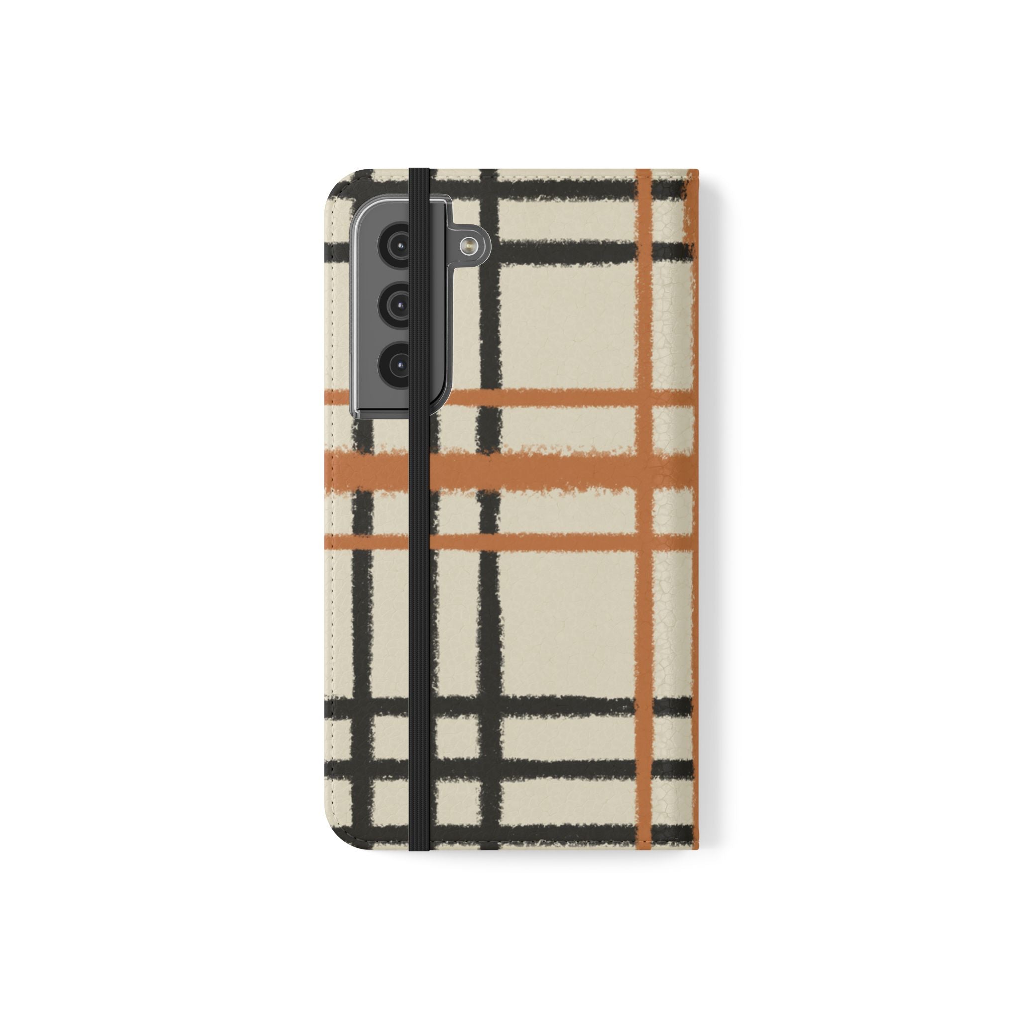 Black and Orange Plaid Flip Cases, Artsulli - Art is Long, Life is Short, Phone Case, , , , , , ,