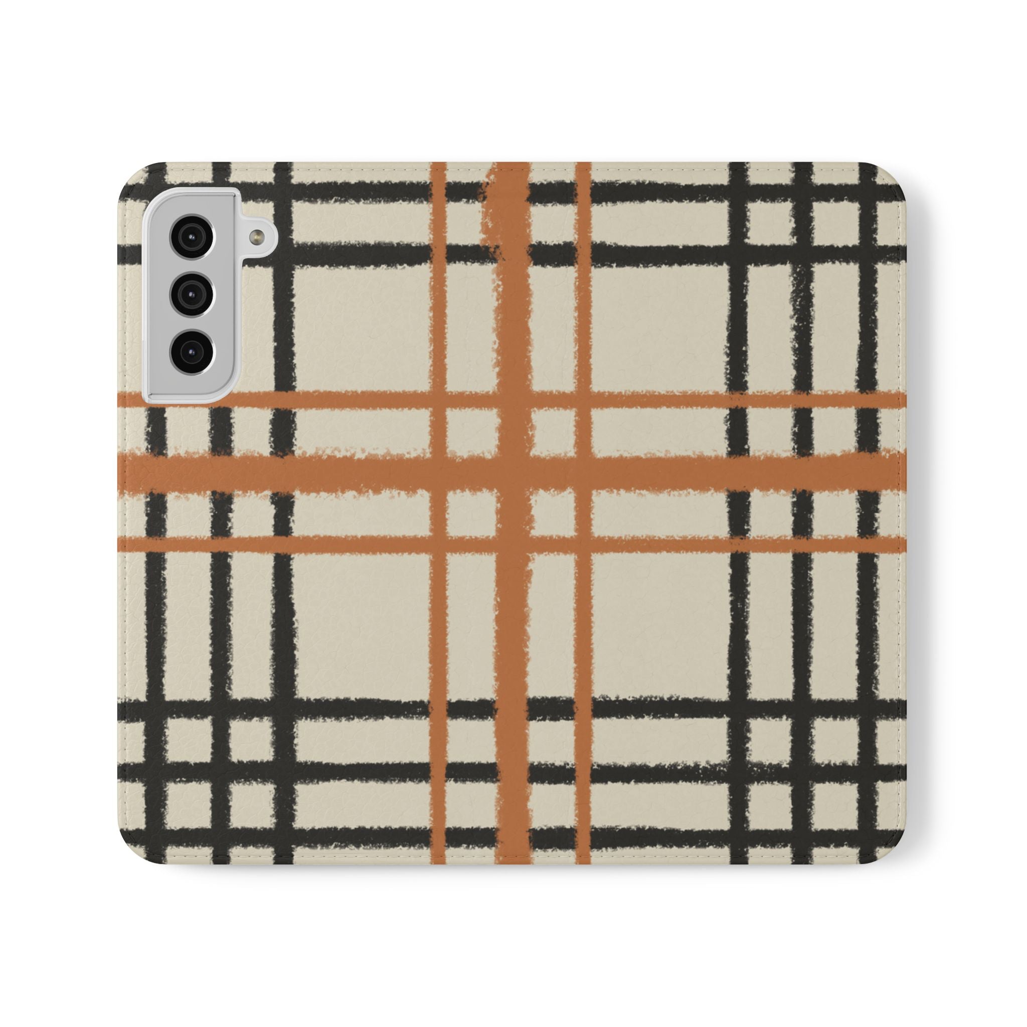 Black and Orange Plaid Flip Cases, Artsulli - Art is Long, Life is Short, Phone Case, Size, Samsung Galaxy S22 Plus, , , , , 25616506557065064518