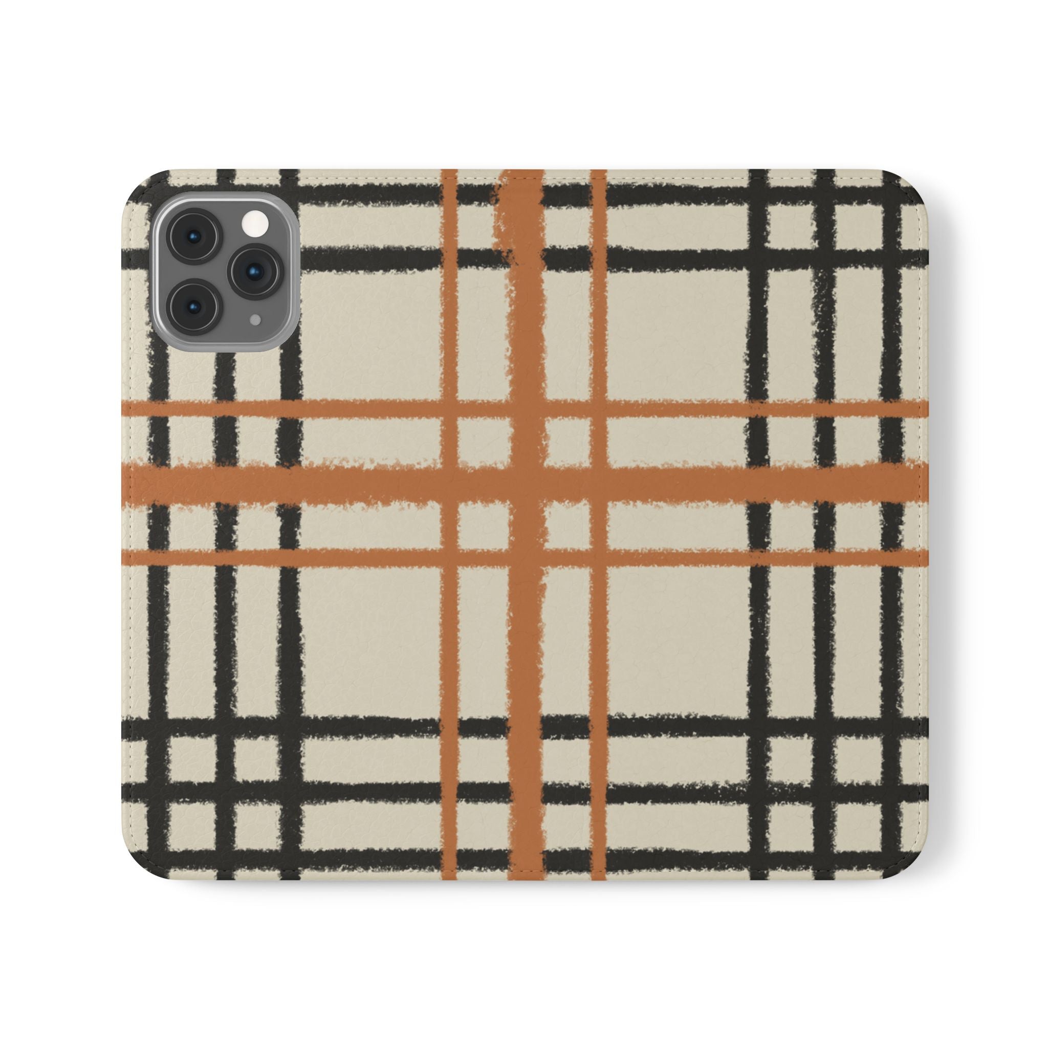 Black and Orange Plaid Flip Cases, Artsulli - Art is Long, Life is Short, Phone Case, Size, iPhone 11 Pro, , , , , 19592826402797085959