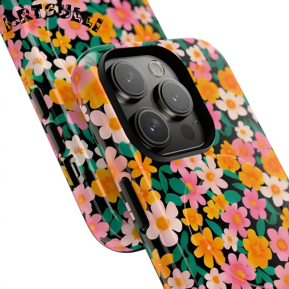 Black Floral MagSafe iPhone Case, Artsulli - Art is Long, Life is Short, Phone Case, , , , , , ,