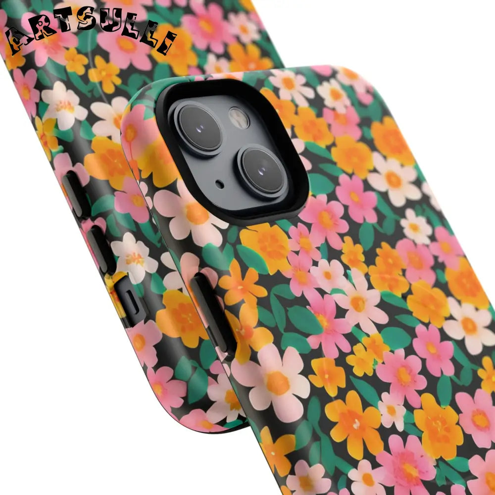 Black Floral MagSafe iPhone Case, Artsulli - Art is Long, Life is Short, Phone Case, , , , , , ,