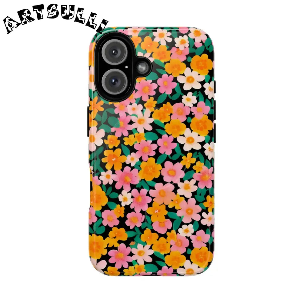 Black Floral MagSafe iPhone Case, Artsulli - Art is Long, Life is Short, Phone Case, Size, iPhone 16, Surface, Glossy, , , 27439754498835599102