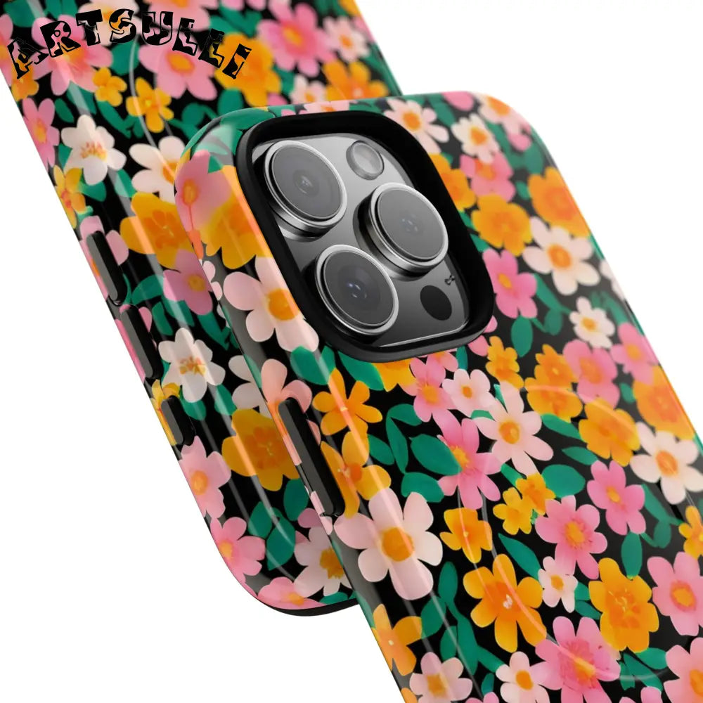 Black Floral MagSafe iPhone Case, Artsulli - Art is Long, Life is Short, Phone Case, , , , , , ,