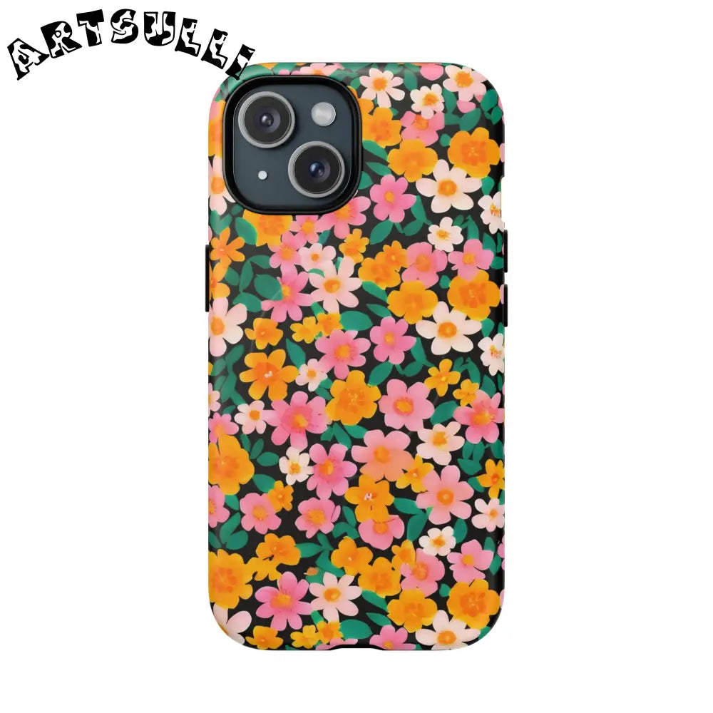 Black Floral MagSafe iPhone Case, Artsulli - Art is Long, Life is Short, Phone Case, Size, iPhone 15, Surface, Matte, , , 15588064149600738068