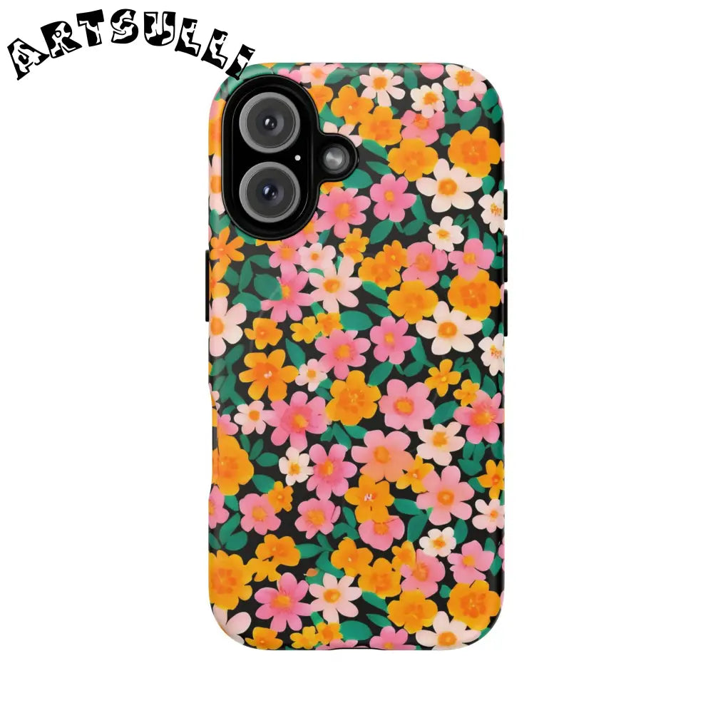 Black Floral MagSafe iPhone Case, Artsulli - Art is Long, Life is Short, Phone Case, Size, iPhone 16, Surface, Matte, , , 32126242374261945360