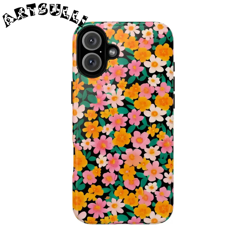Black Floral MagSafe iPhone Case, Artsulli - Art is Long, Life is Short, Phone Case, Size, iPhone 16 Plus, Surface, Glossy, , , 11364581838231843595
