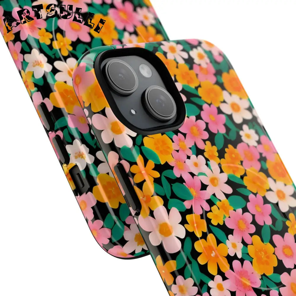Black Floral MagSafe iPhone Case, Artsulli - Art is Long, Life is Short, Phone Case, , , , , , ,