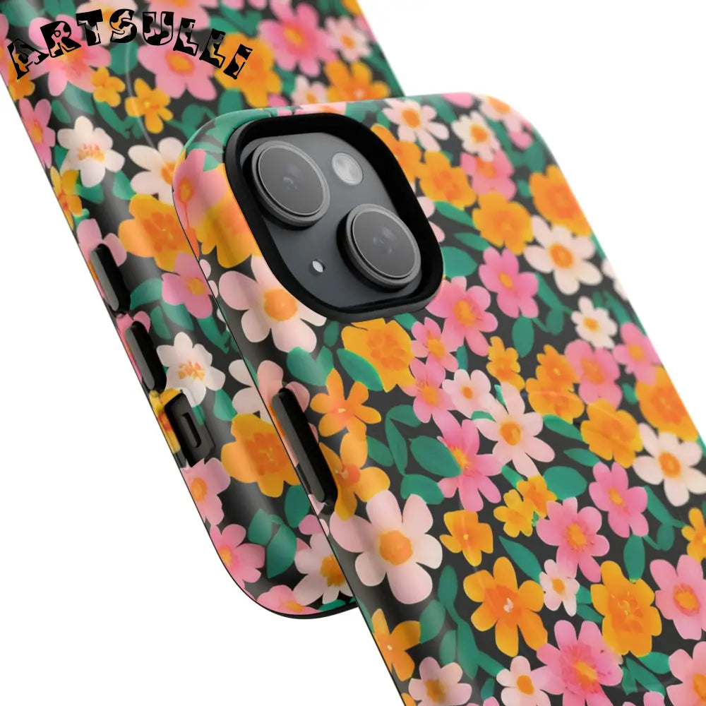Black Floral MagSafe iPhone Case, Artsulli - Art is Long, Life is Short, Phone Case, , , , , , ,