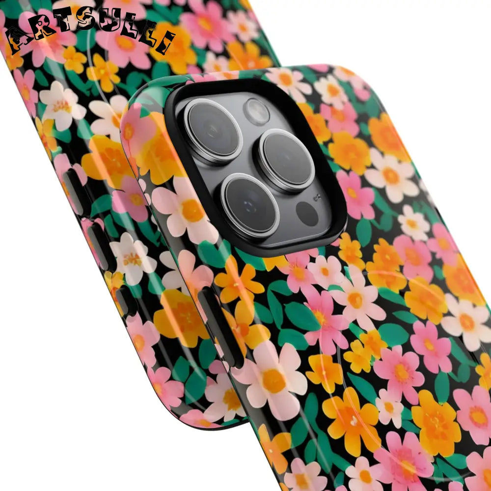 Black Floral MagSafe iPhone Case, Artsulli - Art is Long, Life is Short, Phone Case, , , , , , ,