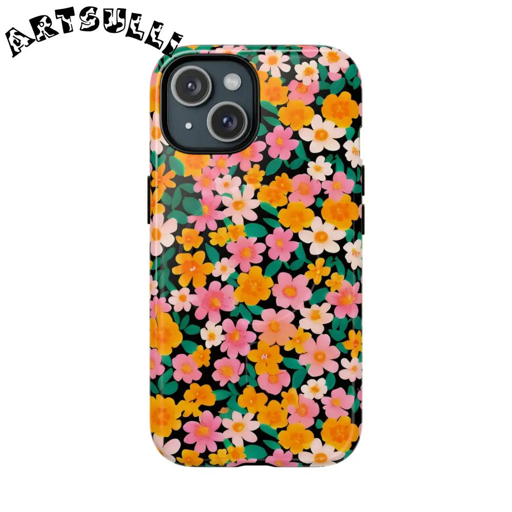 Black Floral MagSafe iPhone Case, Artsulli - Art is Long, Life is Short, Phone Case, Size, iPhone 15, Surface, Glossy, , , 26104164325219892627