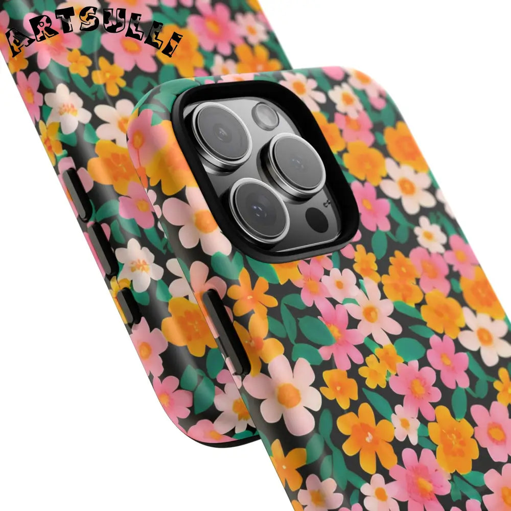 Black Floral MagSafe iPhone Case, Artsulli - Art is Long, Life is Short, Phone Case, , , , , , ,