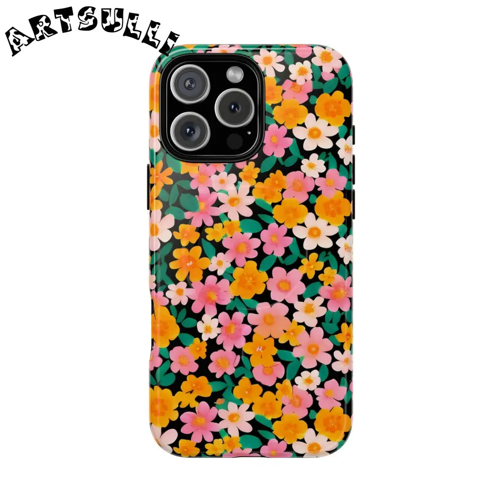 Black Floral MagSafe iPhone Case, Artsulli - Art is Long, Life is Short, Phone Case, Size, iPhone 16 Pro Max, Surface, Glossy, , , 18808136292062668559