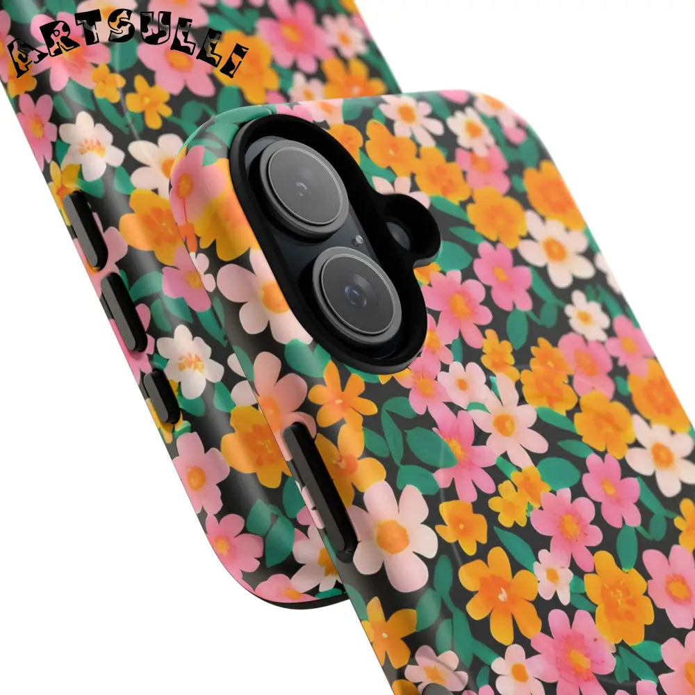Black Floral MagSafe iPhone Case, Artsulli - Art is Long, Life is Short, Phone Case, , , , , , ,