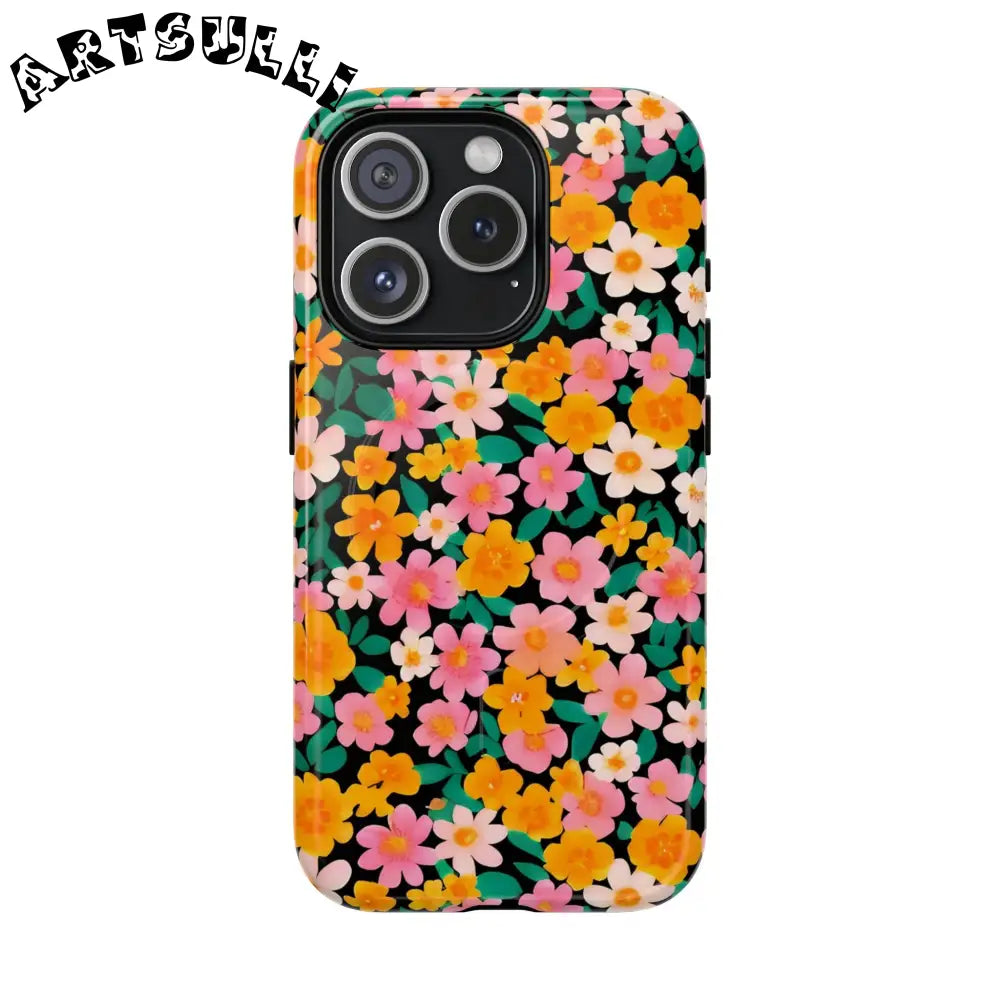Black Floral MagSafe iPhone Case, Artsulli - Art is Long, Life is Short, Phone Case, Size, iPhone 15 Pro, Surface, Glossy, , , 33103036816724169128