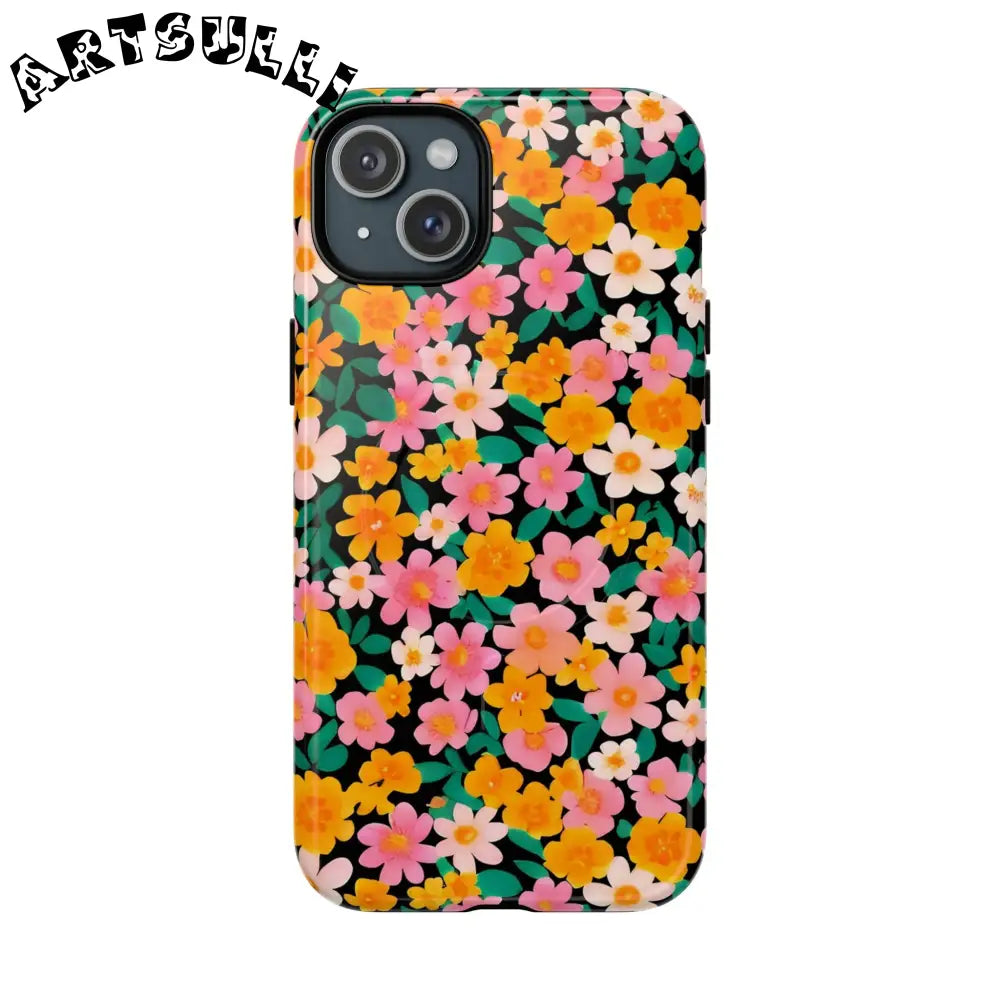 Black Floral MagSafe iPhone Case, Artsulli - Art is Long, Life is Short, Phone Case, Size, iPhone 15 Plus, Surface, Glossy, , , 32850299095434192701