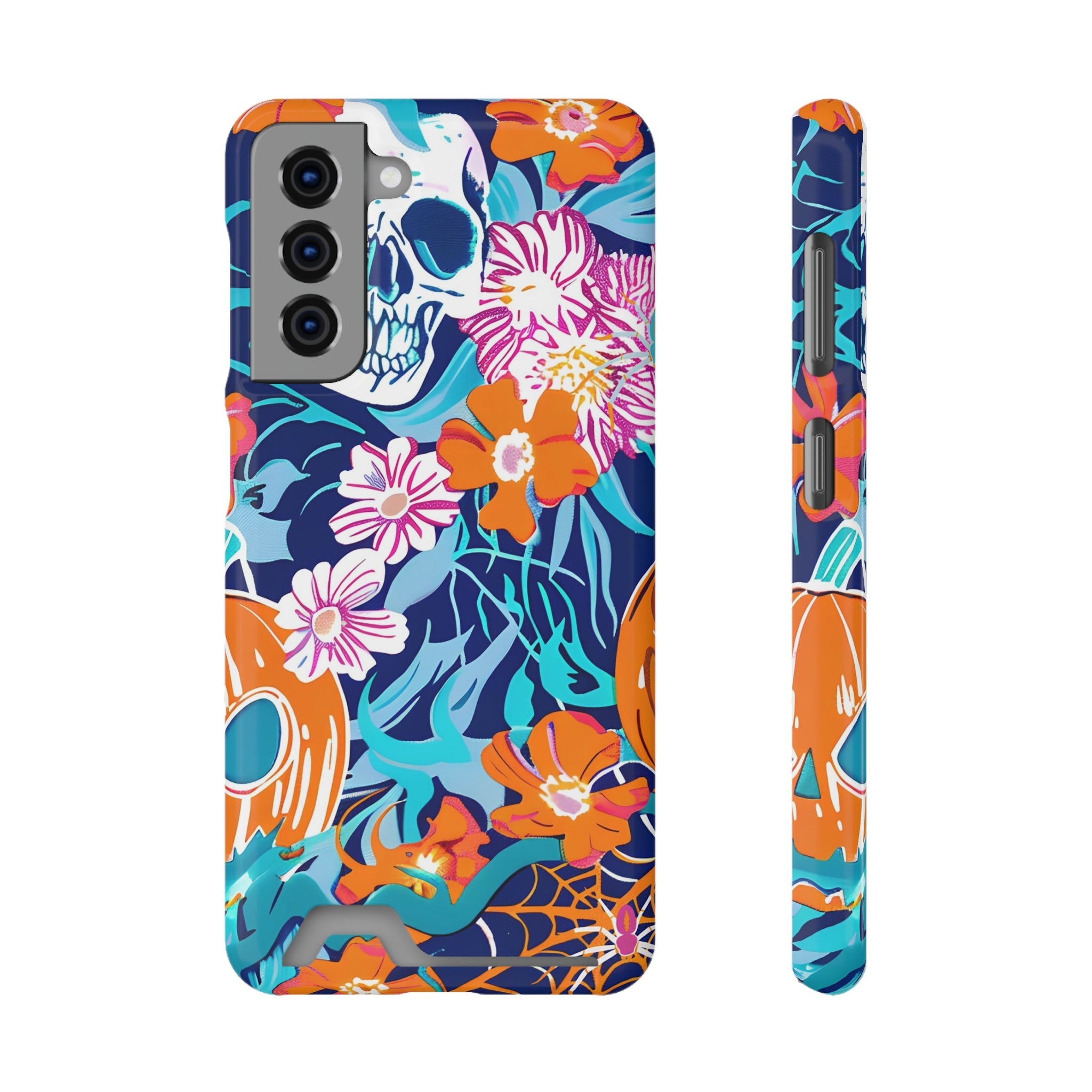 Blue and Orange Floral Skull Card Case, Artsulli - Art is Long, Life is Short, Phone Case, Size, Samsung Galaxy S21, Surface, Glossy, Shape, Without gift packaging, 98249055955758835547
