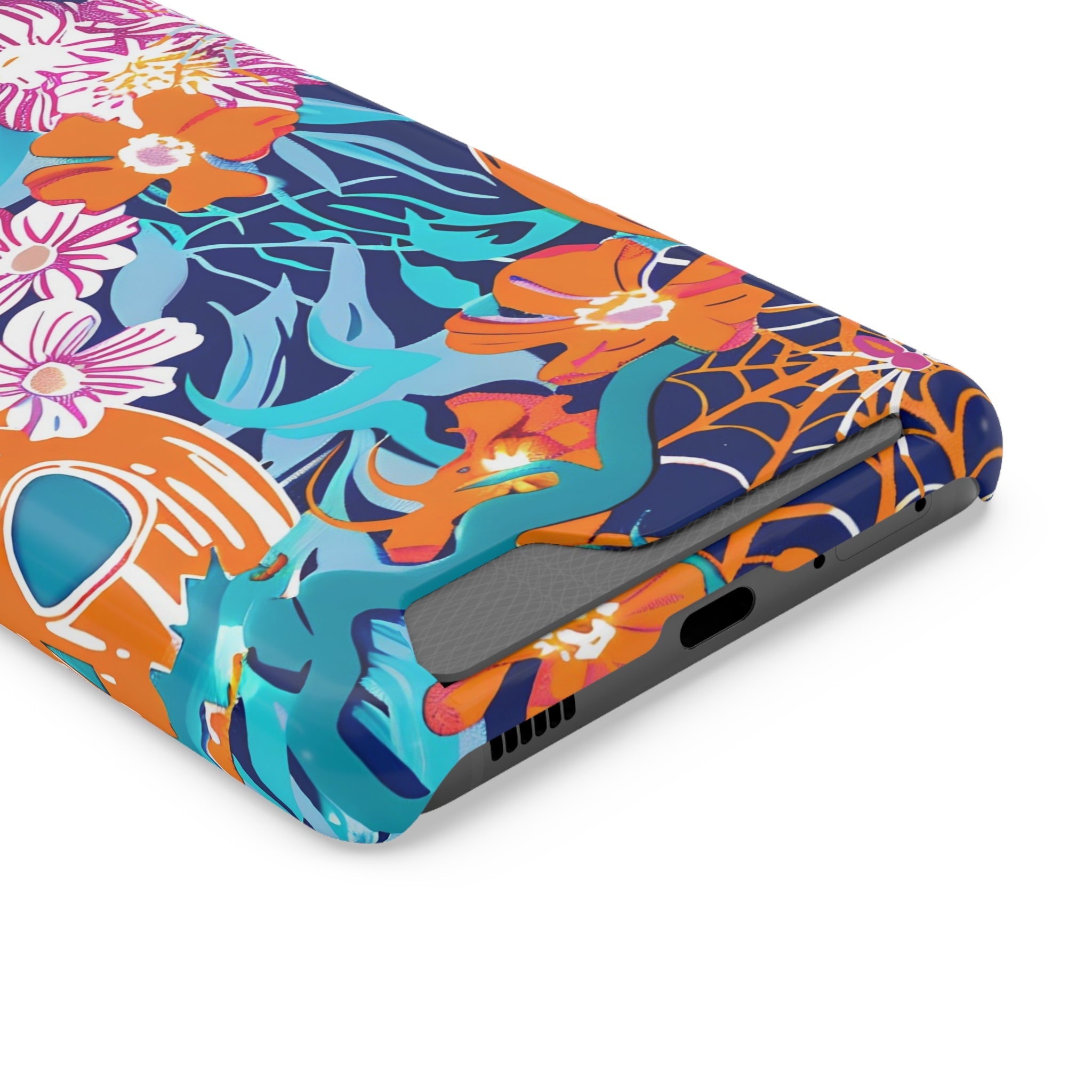 Blue and Orange Floral Skull Card Case, Artsulli - Art is Long, Life is Short, Phone Case, , , , , , ,