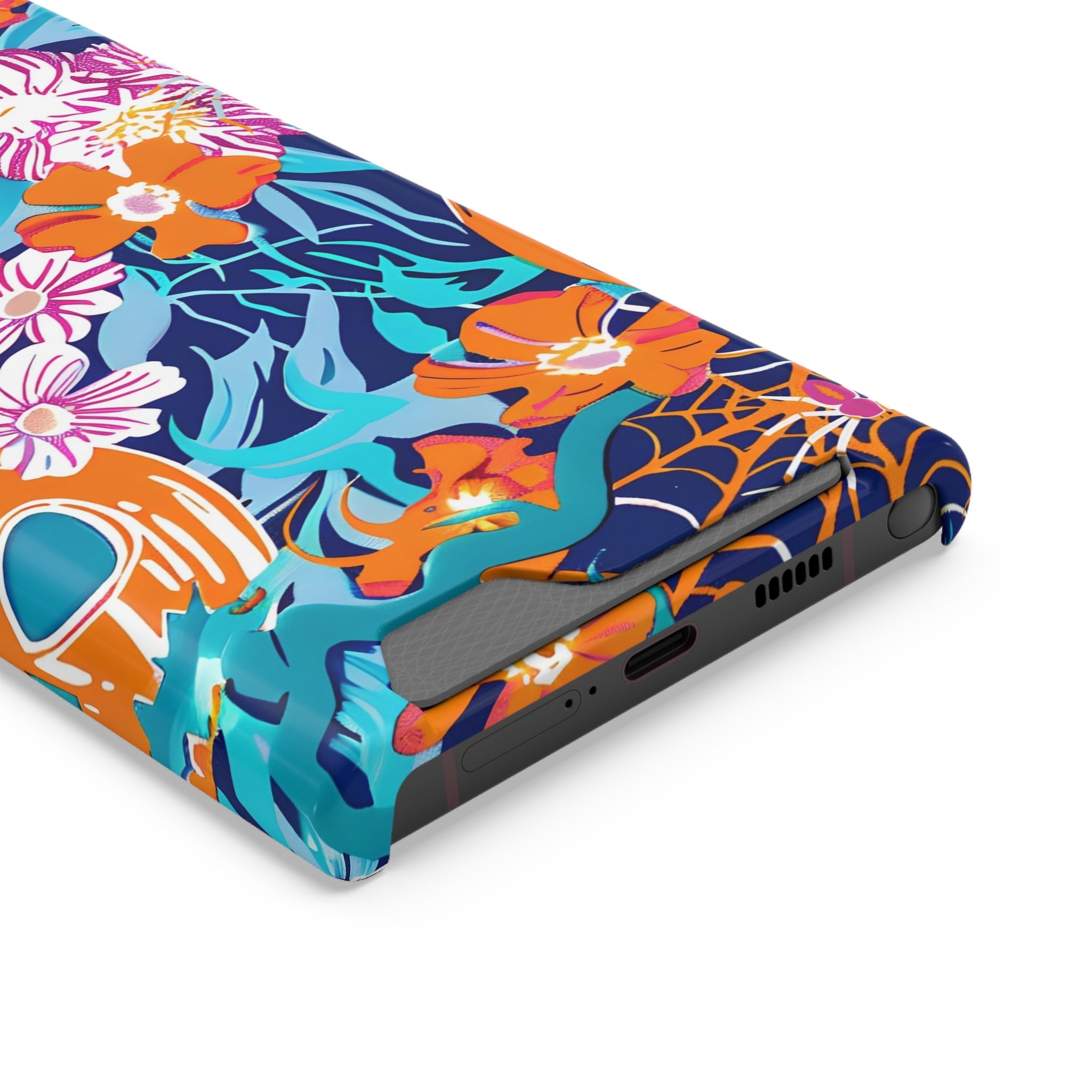 Blue and Orange Floral Skull Card Case, Artsulli - Art is Long, Life is Short, Phone Case, , , , , , ,