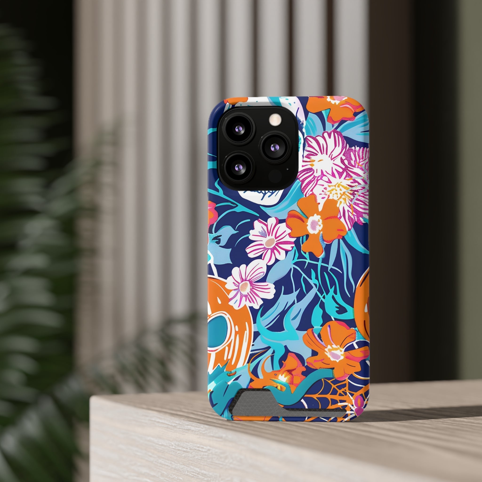 Blue and Orange Floral Skull Card Case, Artsulli - Art is Long, Life is Short, Phone Case, , , , , , ,