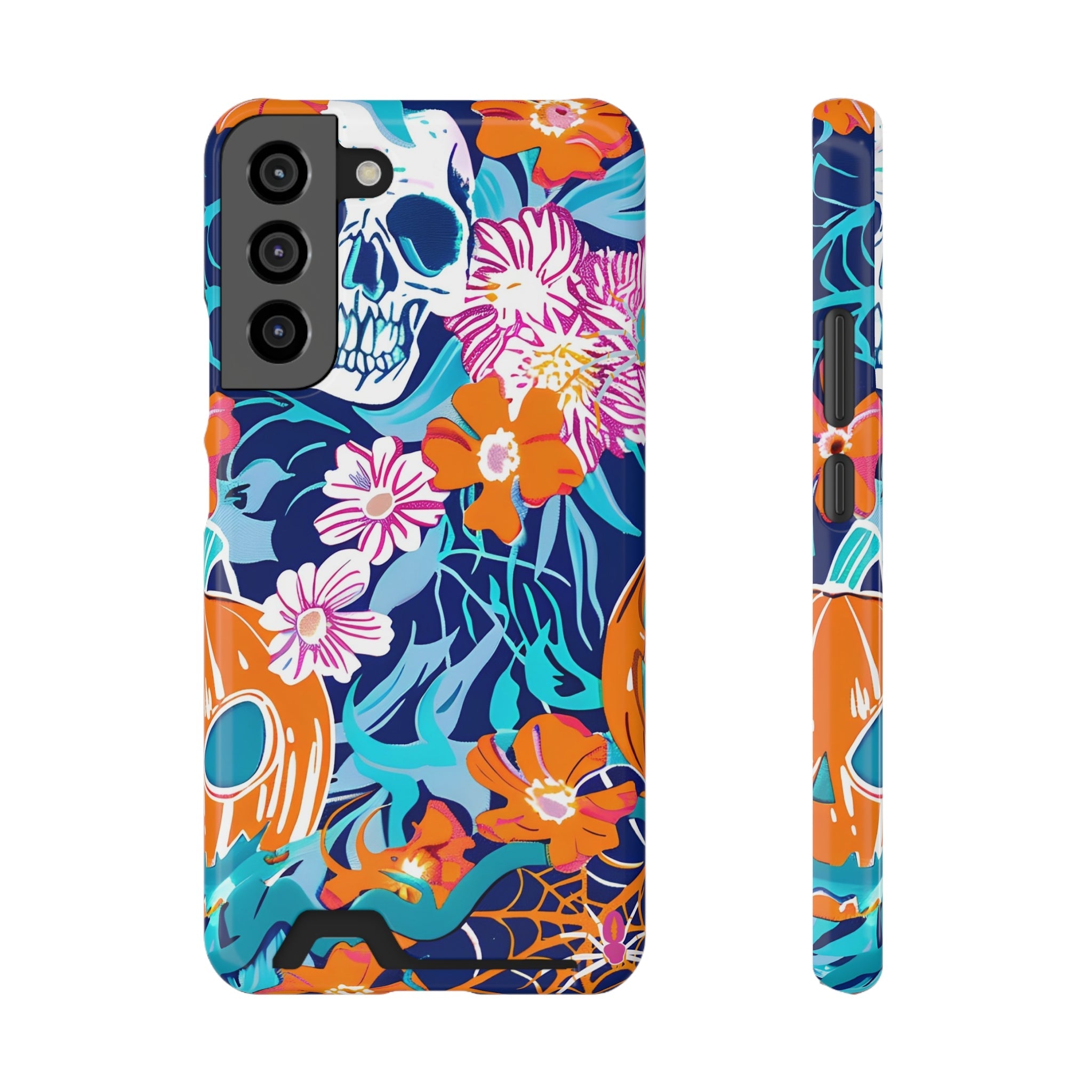 Blue and Orange Floral Skull Card Case, Artsulli - Art is Long, Life is Short, Phone Case, Size, Samsung Galaxy S22 Plus, Surface, Glossy, Shape, Without gift packaging, 31337028754770288101