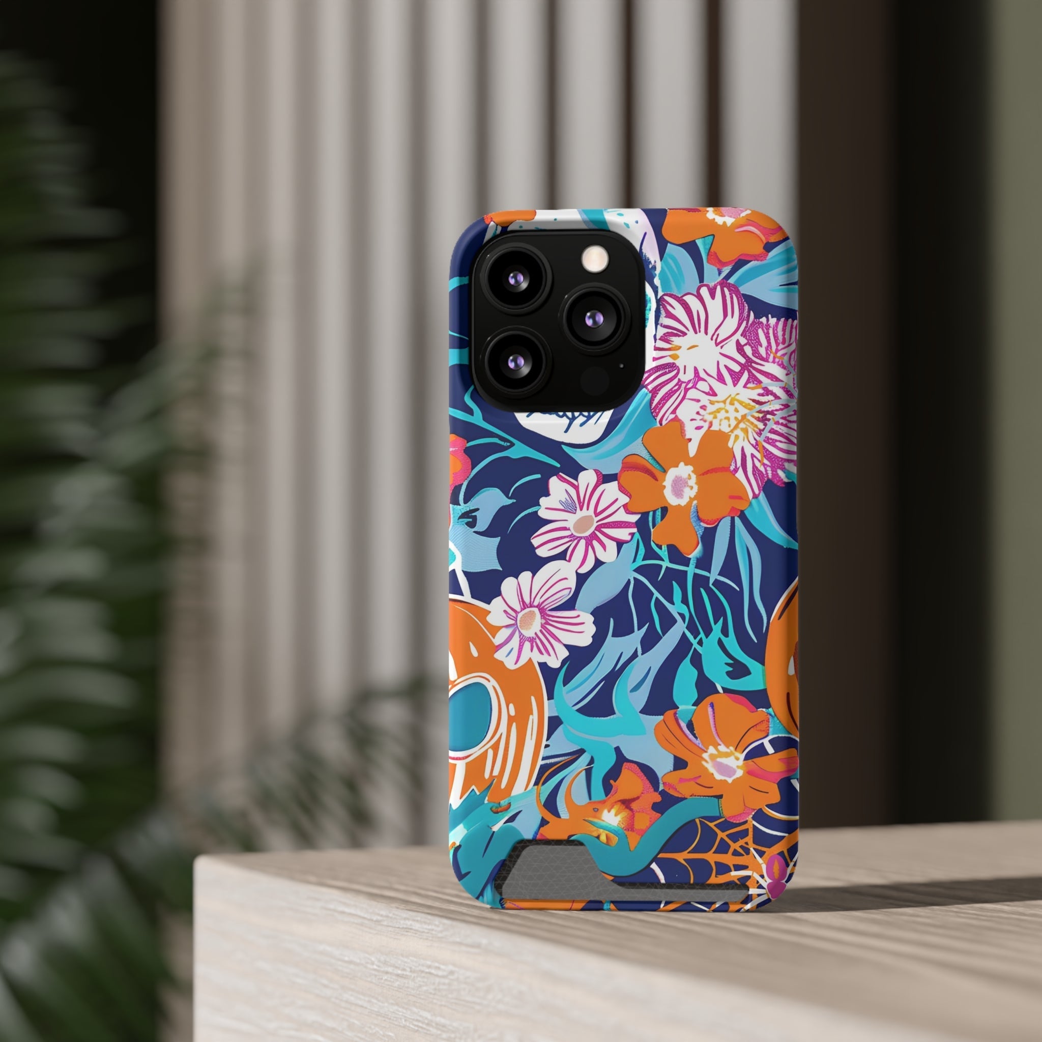 Blue and Orange Floral Skull Card Case, Artsulli - Art is Long, Life is Short, Phone Case, , , , , , ,