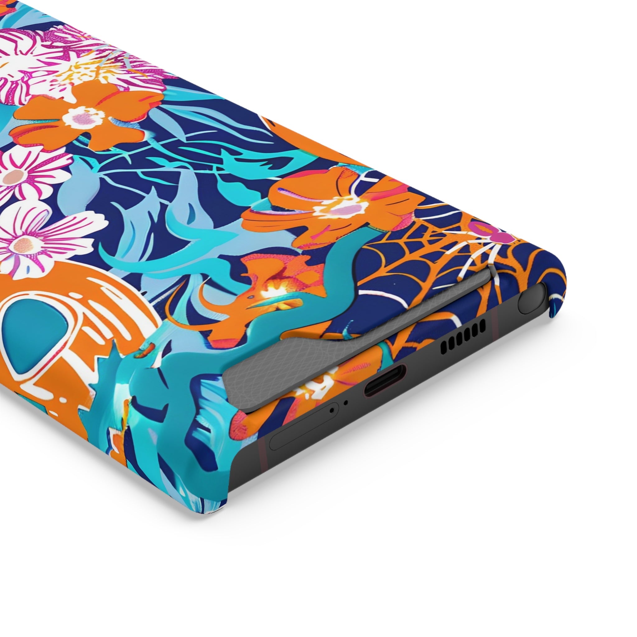 Blue and Orange Floral Skull Card Case, Artsulli - Art is Long, Life is Short, Phone Case, , , , , , ,