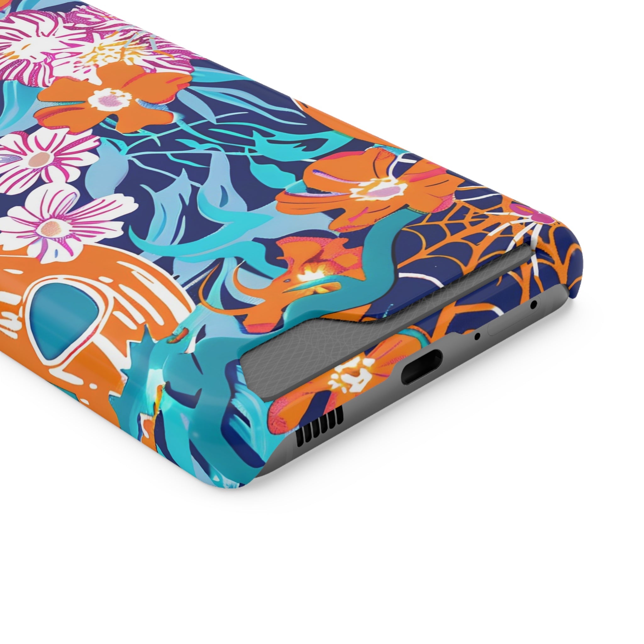 Blue and Orange Floral Skull Card Case, Artsulli - Art is Long, Life is Short, Phone Case, , , , , , ,