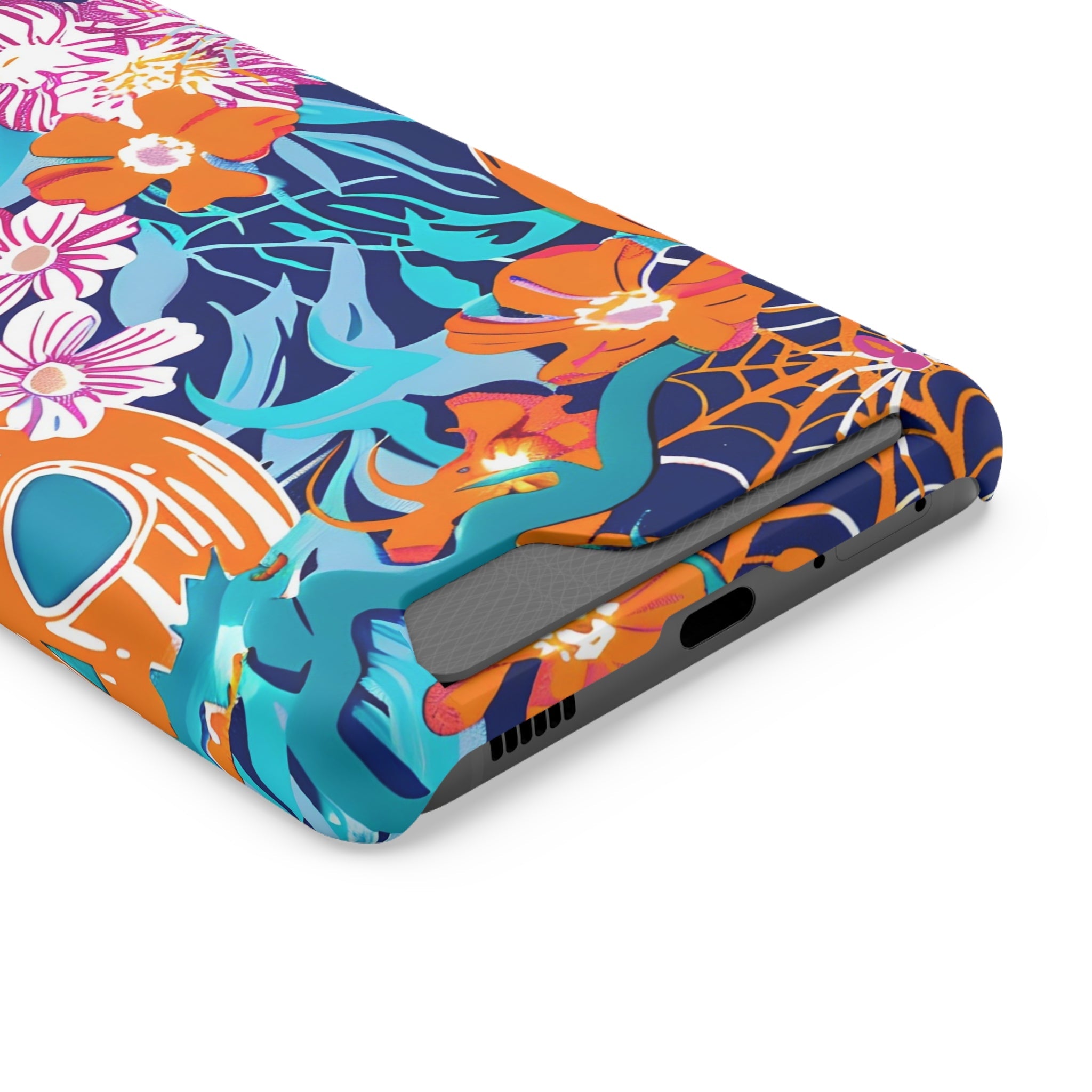 Blue and Orange Floral Skull Card Case, Artsulli - Art is Long, Life is Short, Phone Case, , , , , , ,