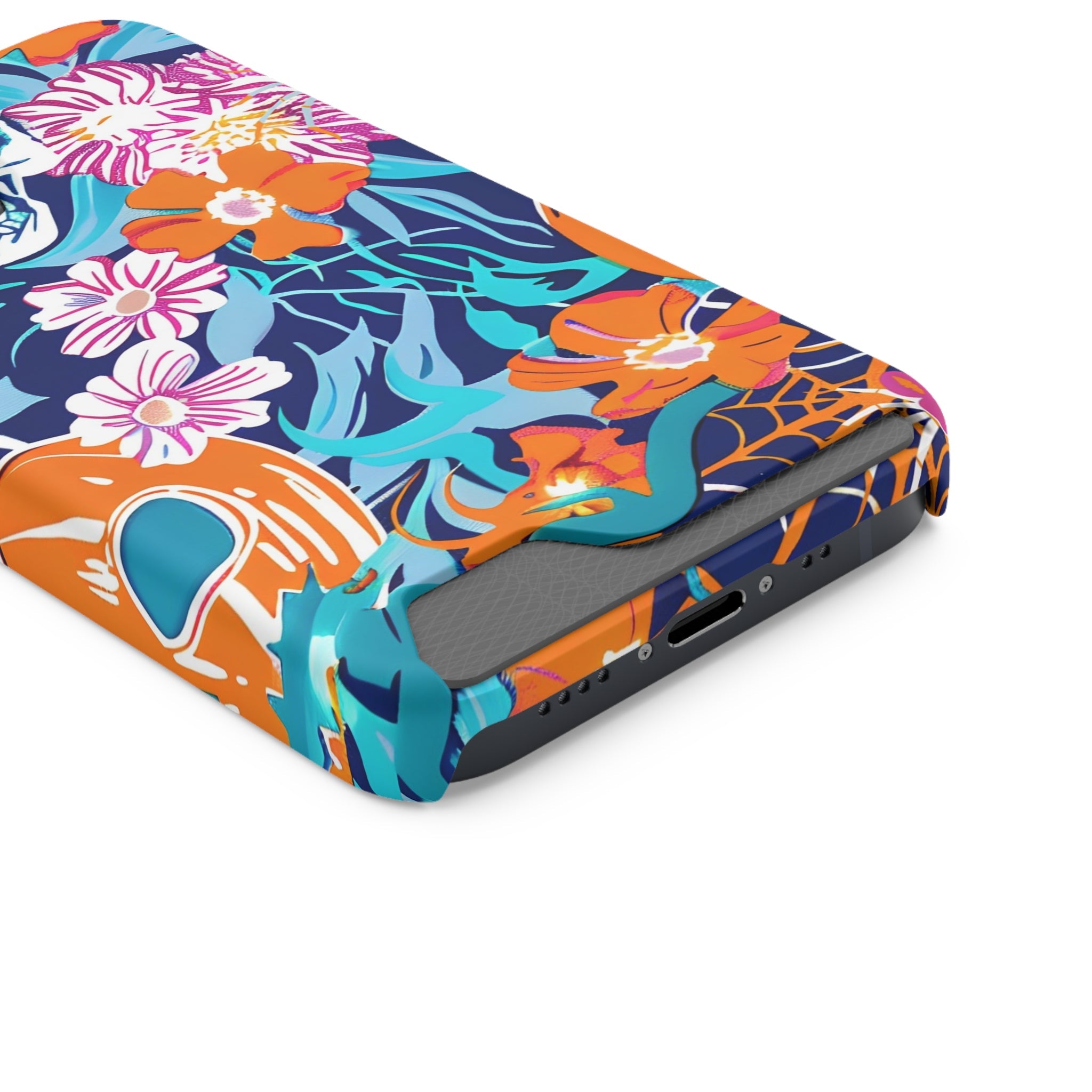 Blue and Orange Floral Skull Card Case, Artsulli - Art is Long, Life is Short, Phone Case, , , , , , ,