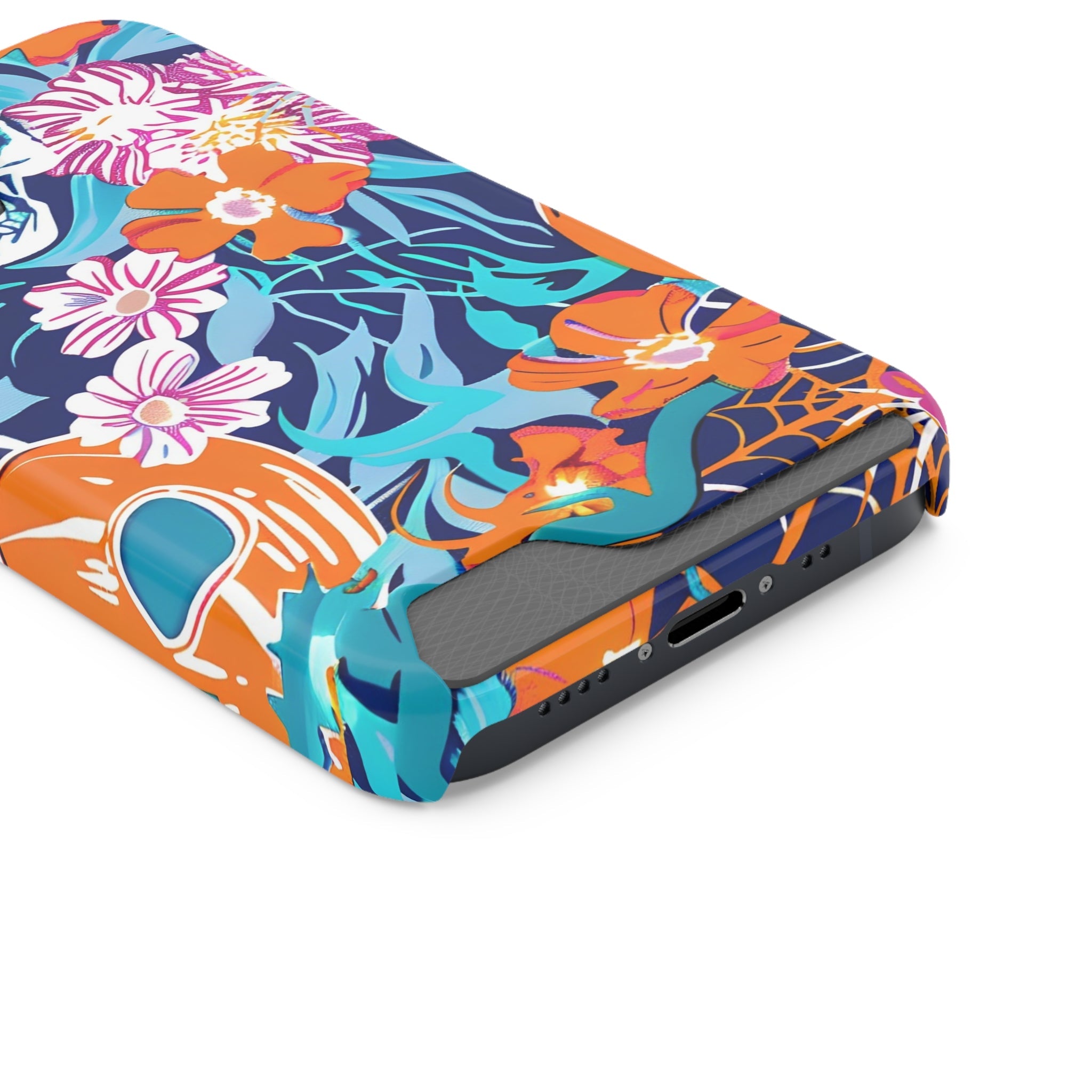 Blue and Orange Floral Skull Card Case, Artsulli - Art is Long, Life is Short, Phone Case, , , , , , ,