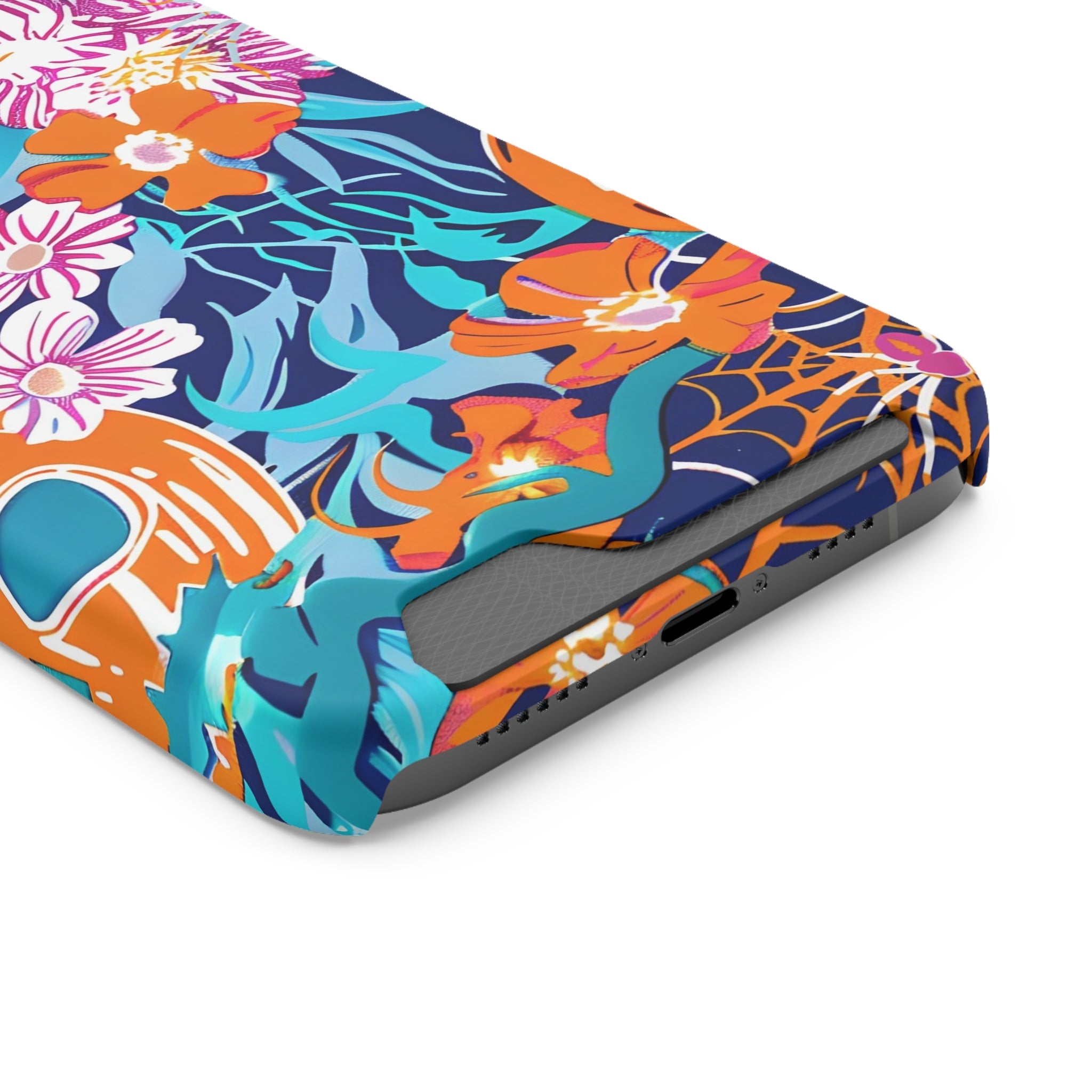 Blue and Orange Floral Skull Card Case, Artsulli - Art is Long, Life is Short, Phone Case, , , , , , ,