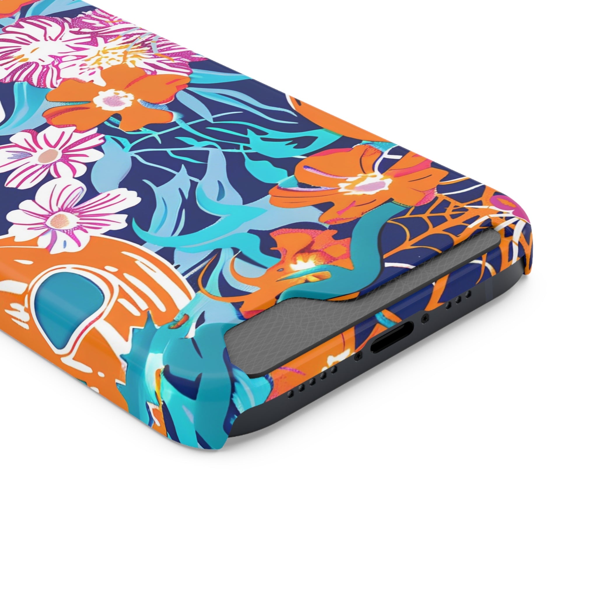 Blue and Orange Floral Skull Card Case, Artsulli - Art is Long, Life is Short, Phone Case, , , , , , ,