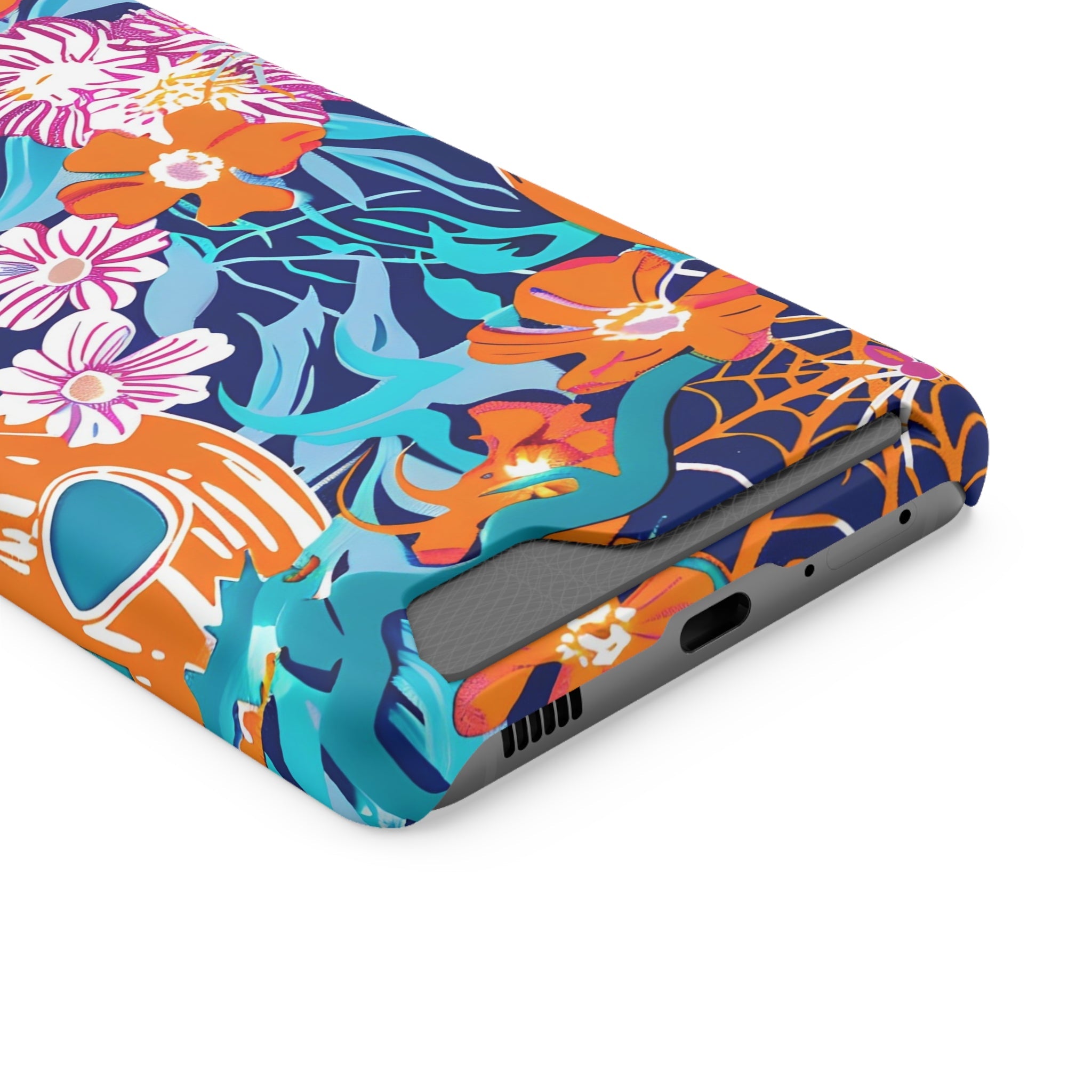 Blue and Orange Floral Skull Card Case, Artsulli - Art is Long, Life is Short, Phone Case, , , , , , ,