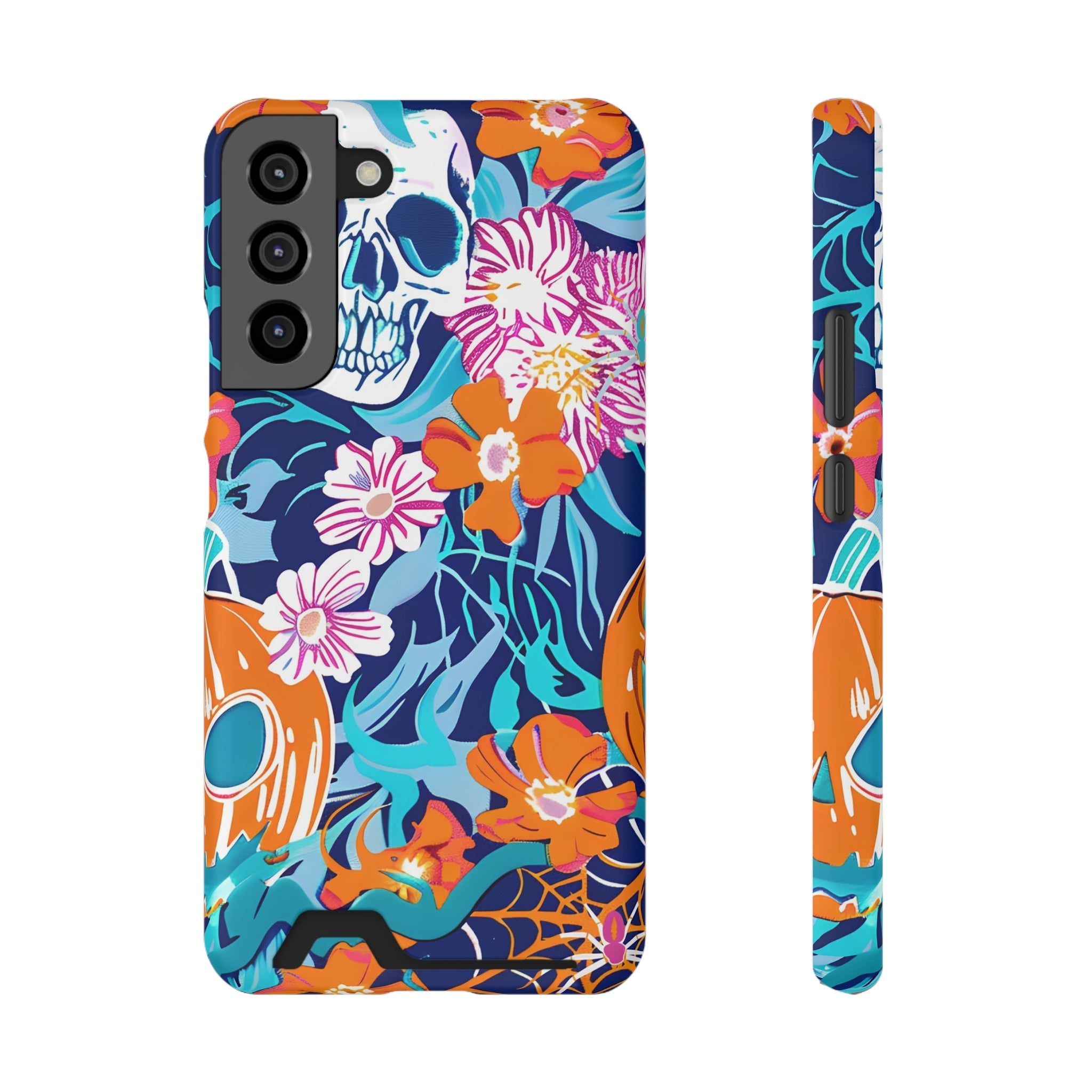 Blue and Orange Floral Skull Card Case, Artsulli - Art is Long, Life is Short, Phone Case, Size, Samsung Galaxy S22 Plus, Surface, Matte, Shape, Without gift packaging, 27007590963563569902