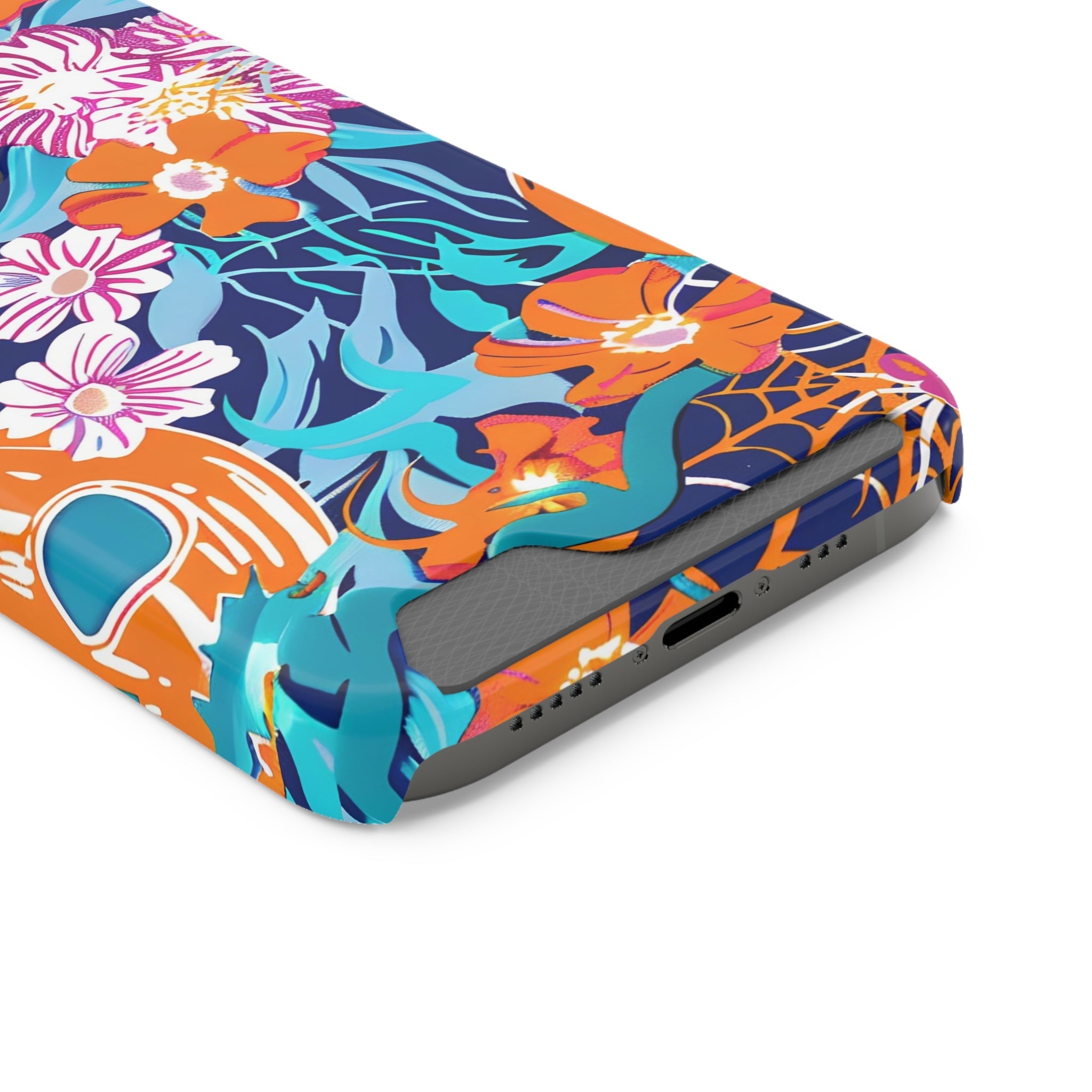 Blue and Orange Floral Skull Card Case, Artsulli - Art is Long, Life is Short, Phone Case, , , , , , ,