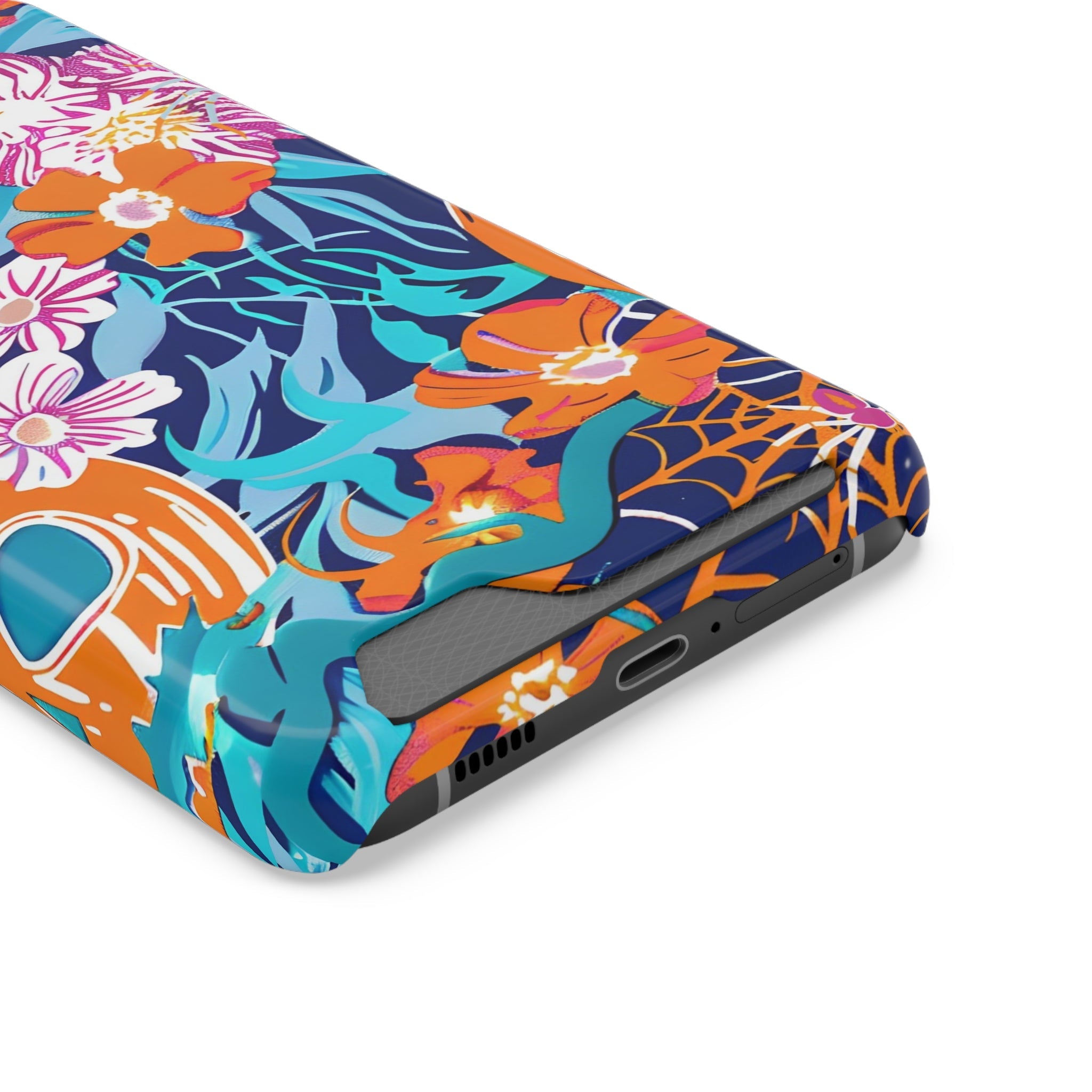Blue and Orange Floral Skull Card Case, Artsulli - Art is Long, Life is Short, Phone Case, , , , , , ,